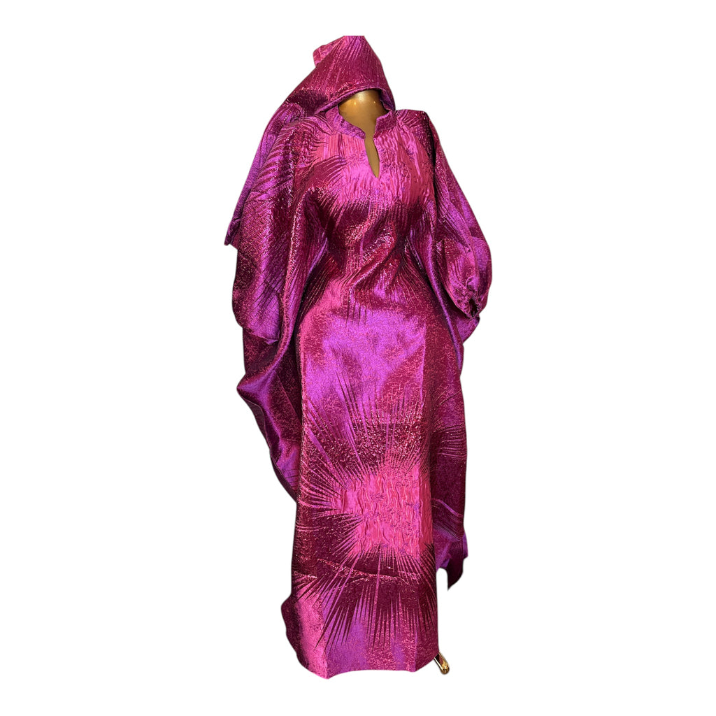 Regal Bloom Brocade Bubu Set 62” Luxury Kaftan with Head Wrap & Inner Belt