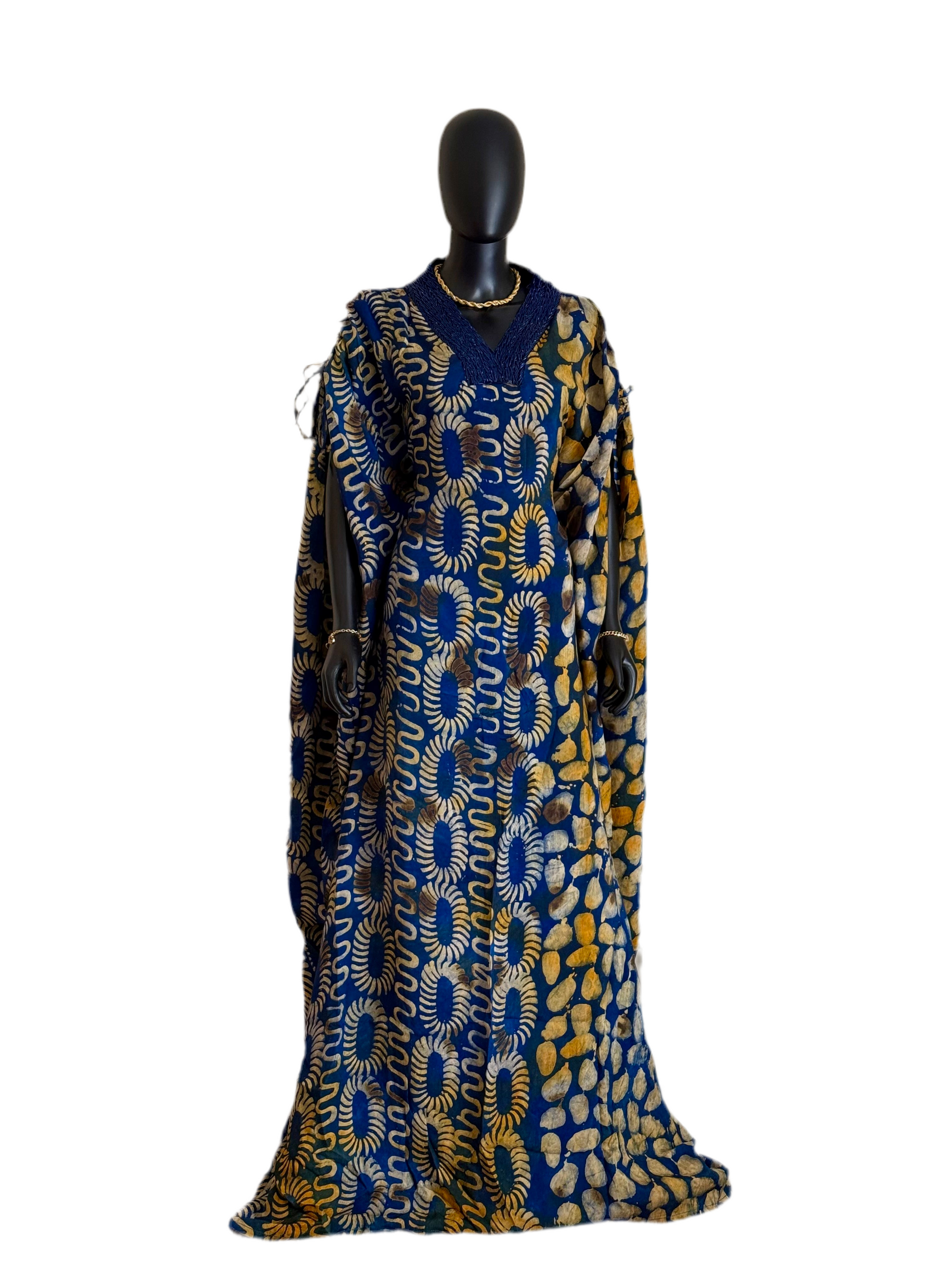 Hand-Beaded Adire Bubu – 64” with Inner Waist Belt 2.0