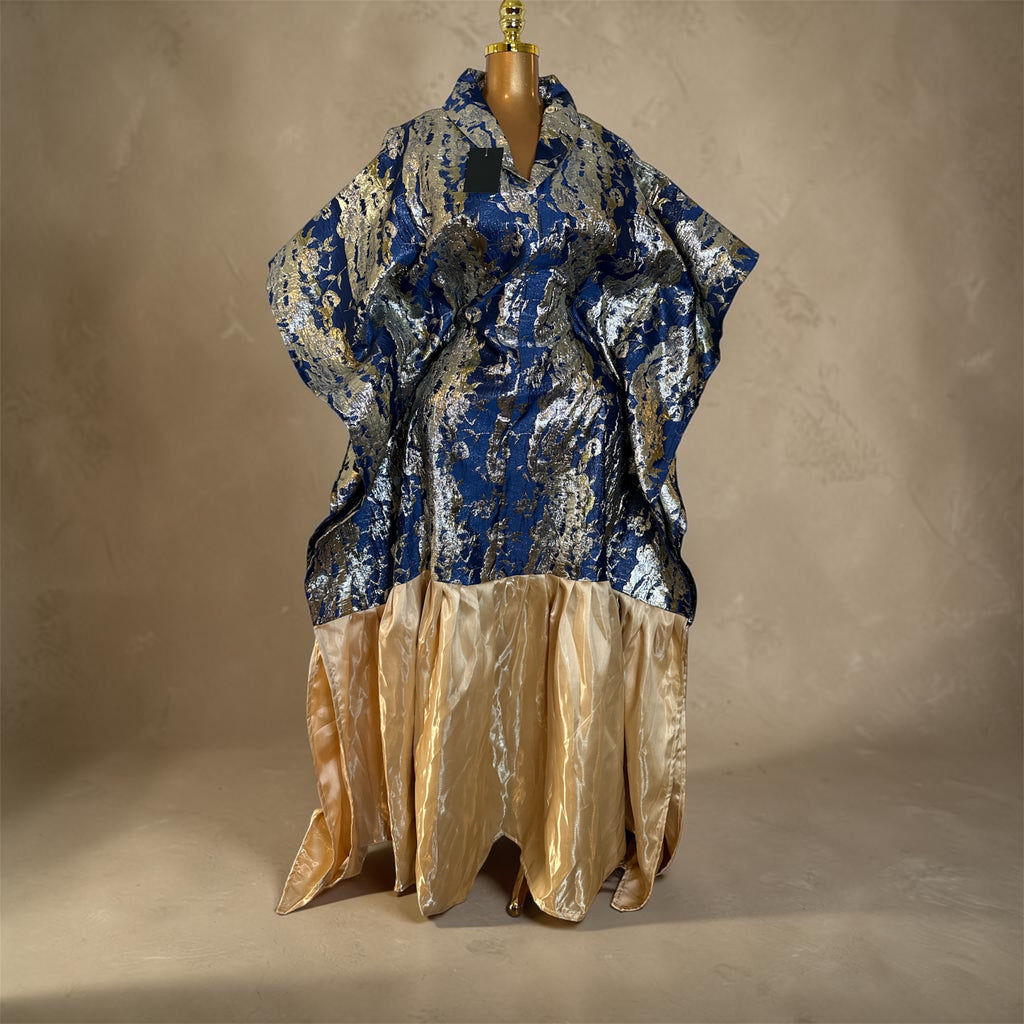 Luxury Brocade Boubou Dress –Ruffle Hem | Elegant African Maxi Dress | One Size Fits All