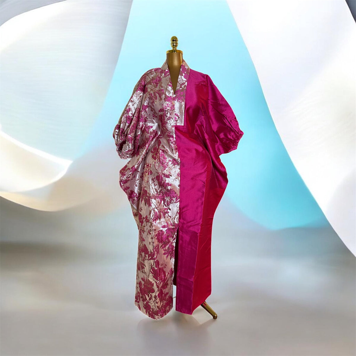 Luxury Two-Tone Mikado & Brocade Bubu Dress | Elegant African Kaftan | One Size Fits All