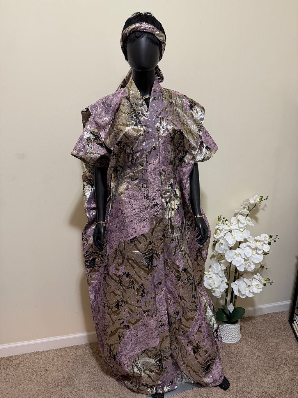 Brocade Bubu Set – 64” Elegance with Head Scarf & Waist Belt