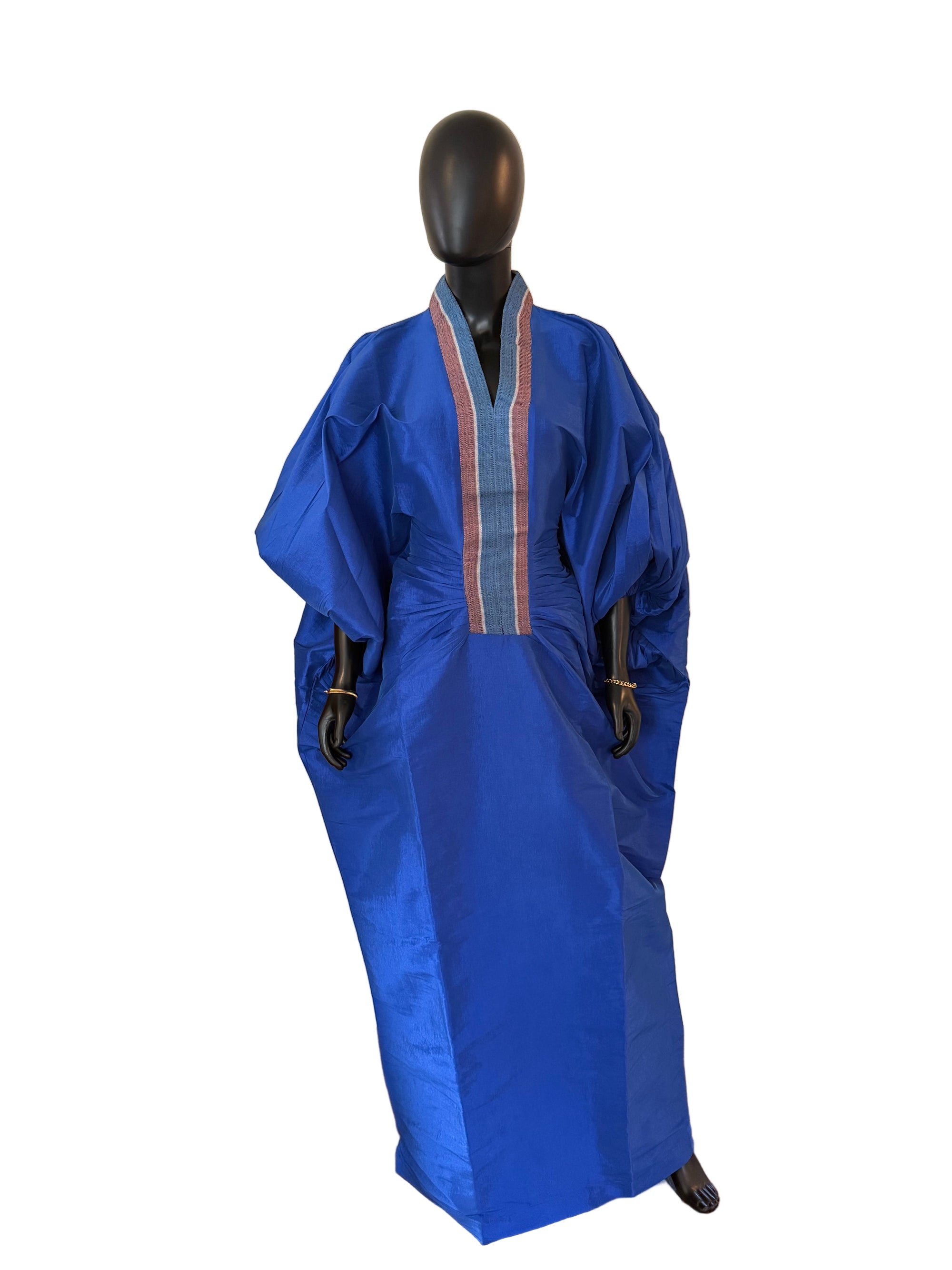 Regal Raw Silk Bubu with Aso Oke Neckline – 62 Inches + Head Scarf