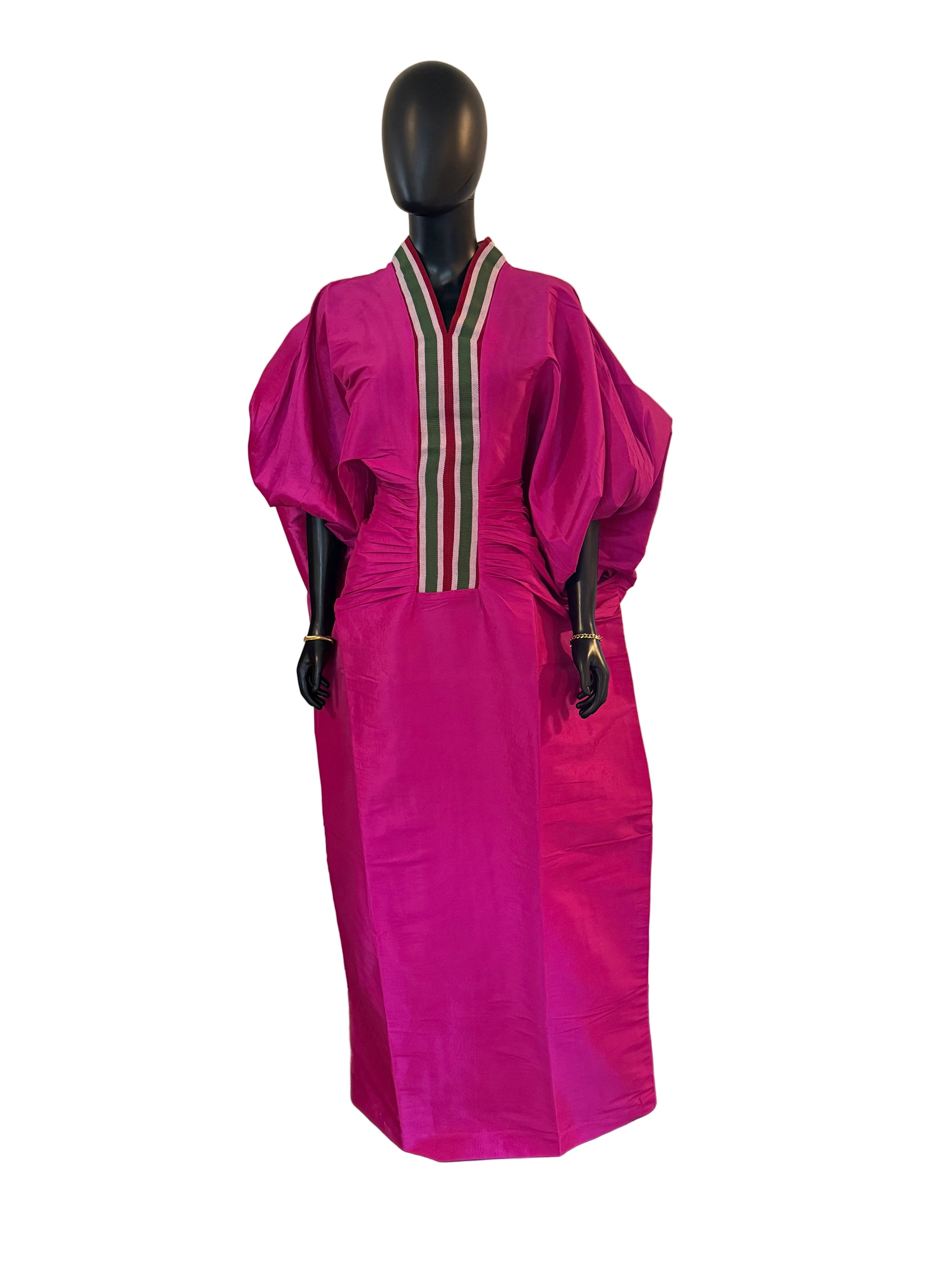 Regal Raw Silk Bubu with Aso Oke Neckline – 62 Inches + Head Scarf