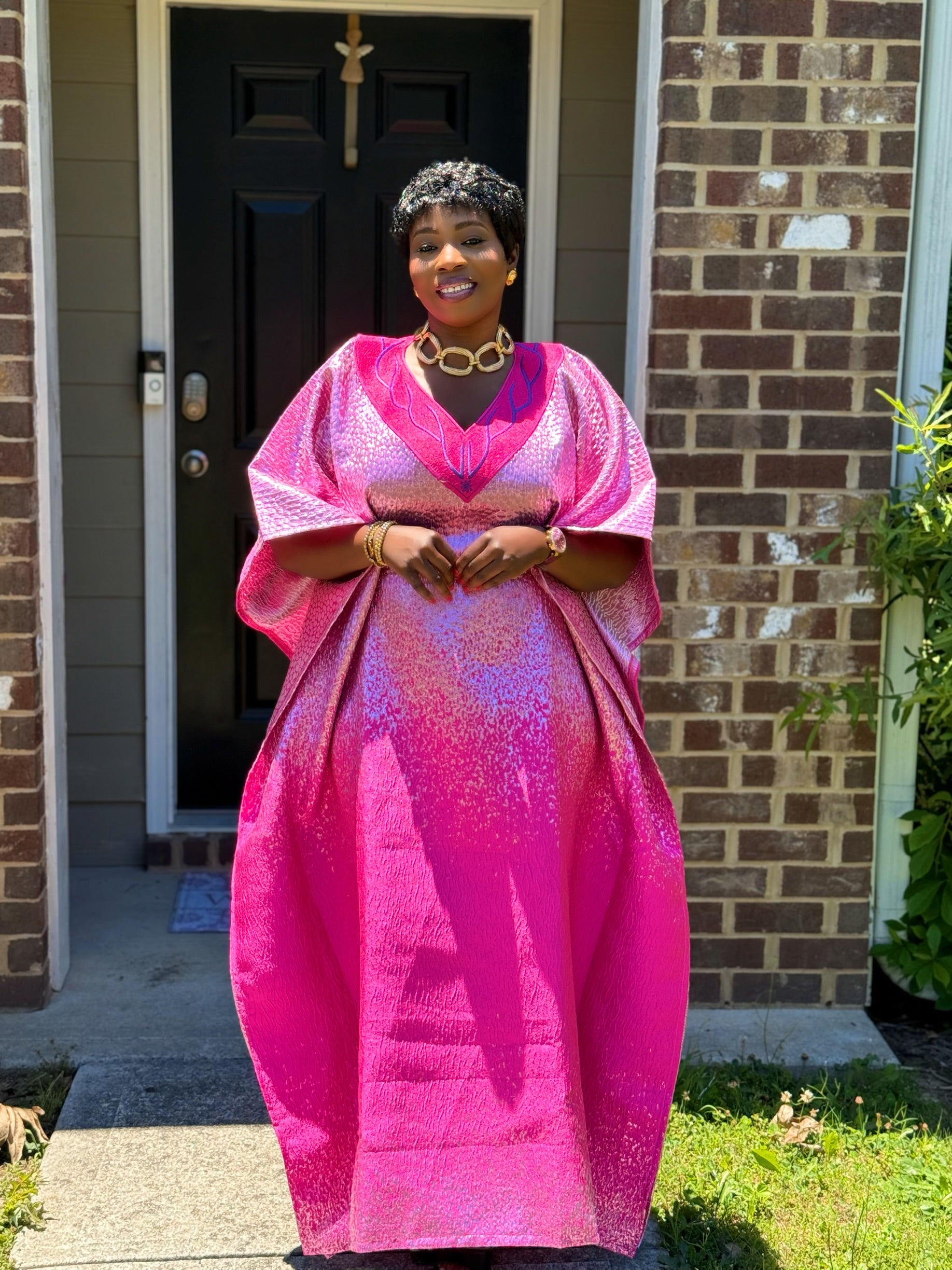 Brocade Embroidered Bubu with Head tie & Inner Belt