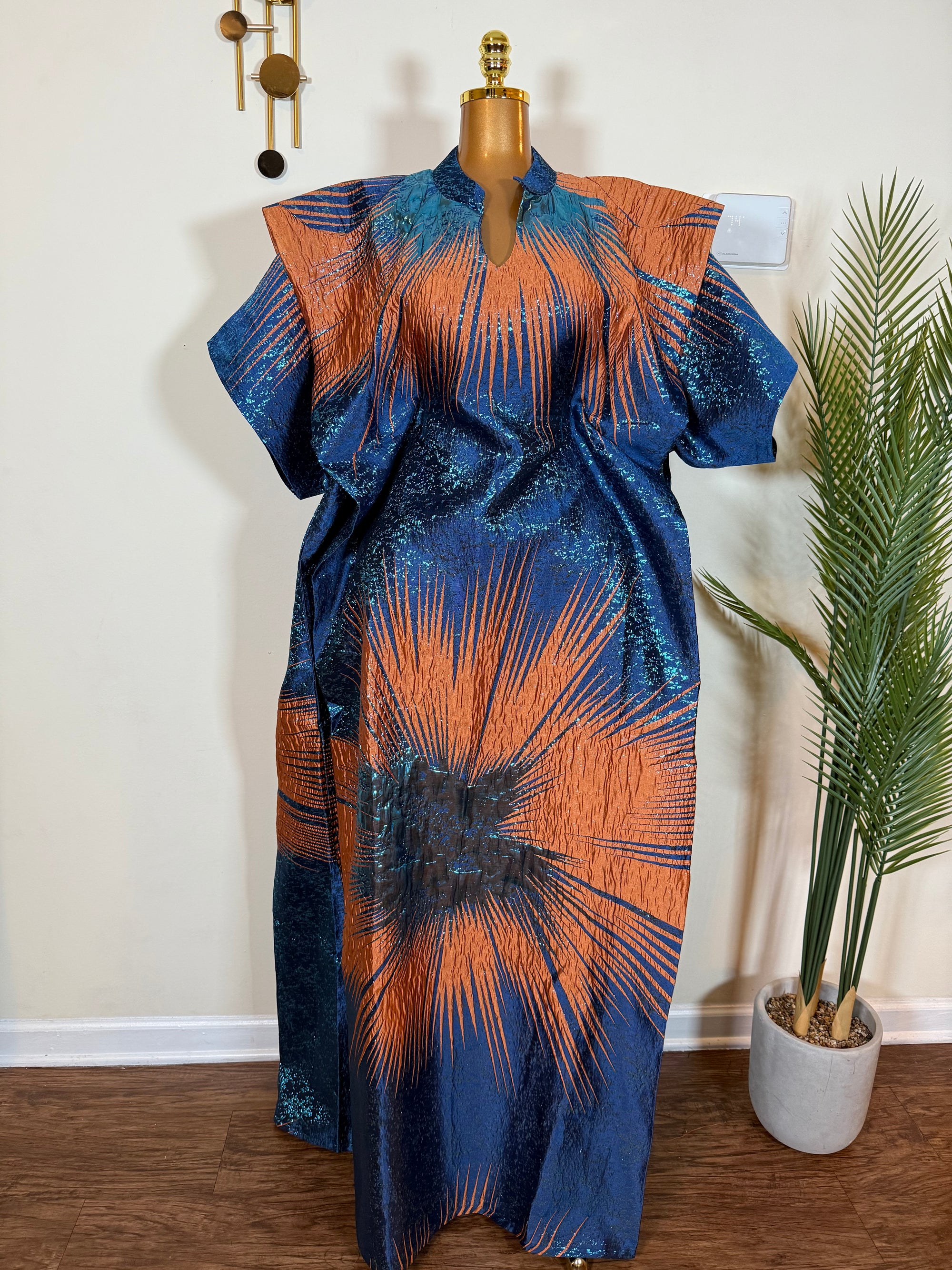 Regal Bloom Brocade Bubu Set 62” Luxury Kaftan with Head Wrap & Inner Belt