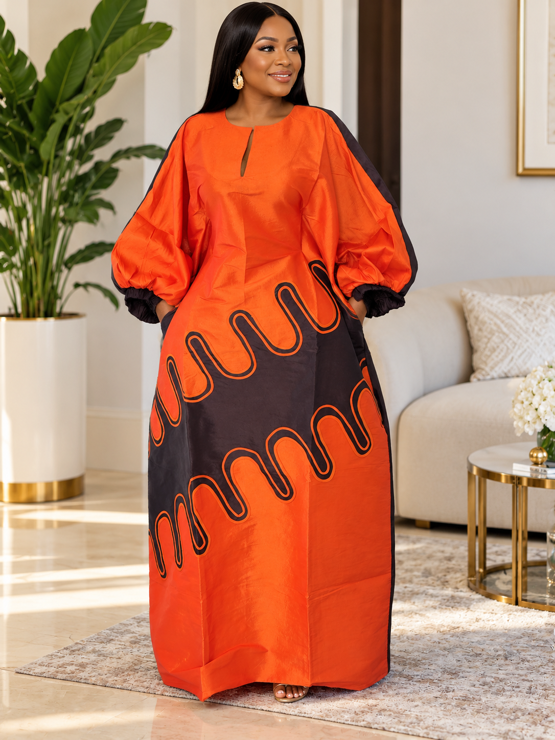 Luxury Taffeta Boubou Dress for Women | African Kaftan with Pockets