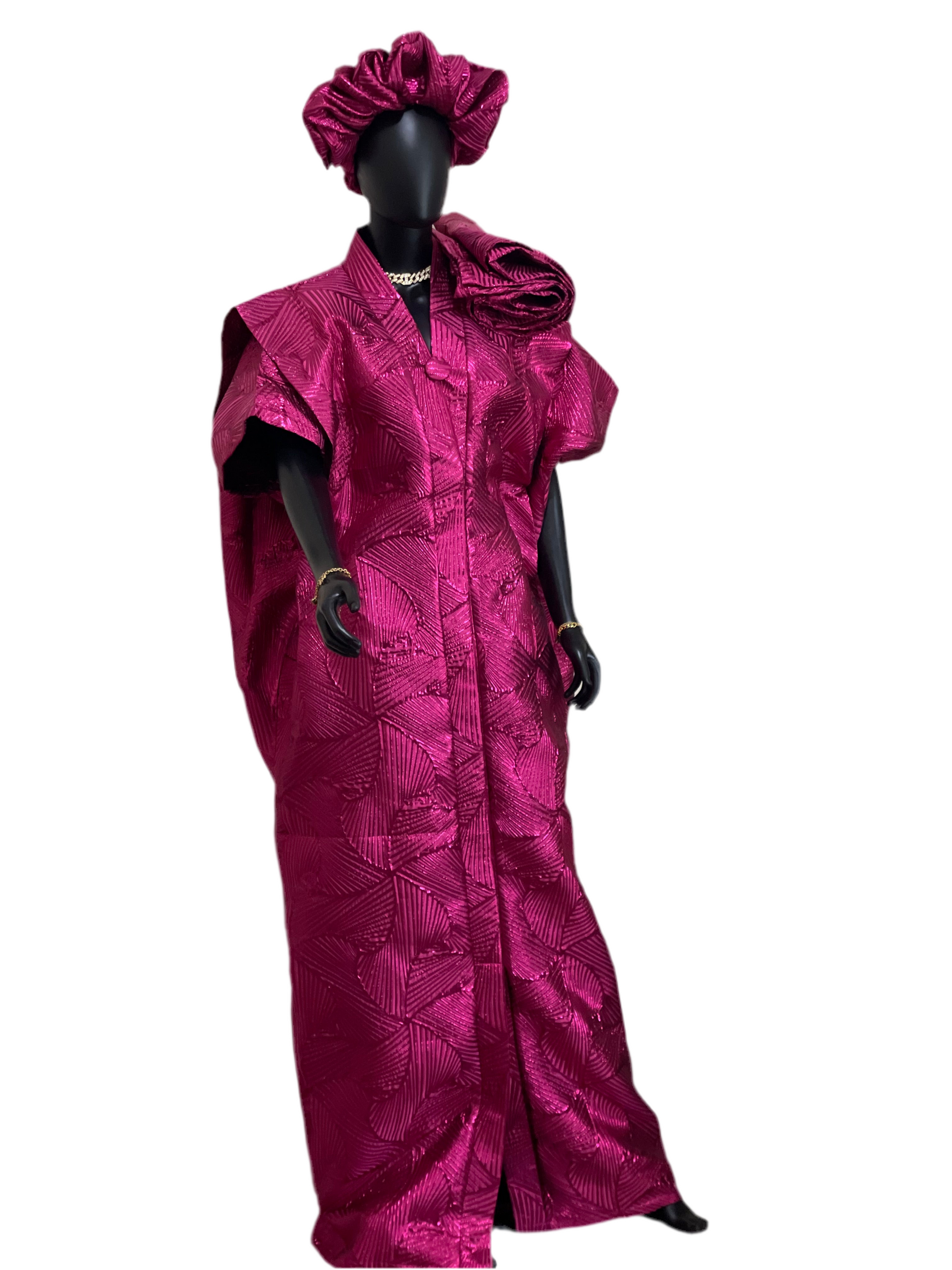 CHIOMA LUXURY BUBU WITH EXAGGERATED SCRUNCHIES AND SCARF