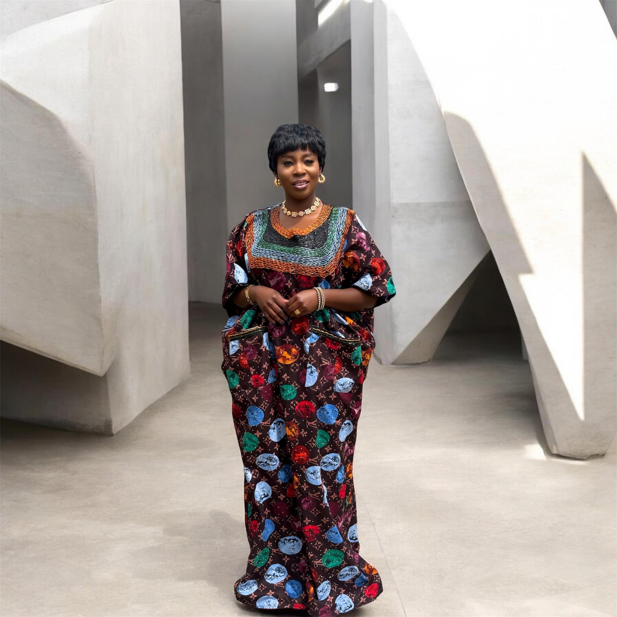 STONES ANKARA WITH BEADED NECKLINE