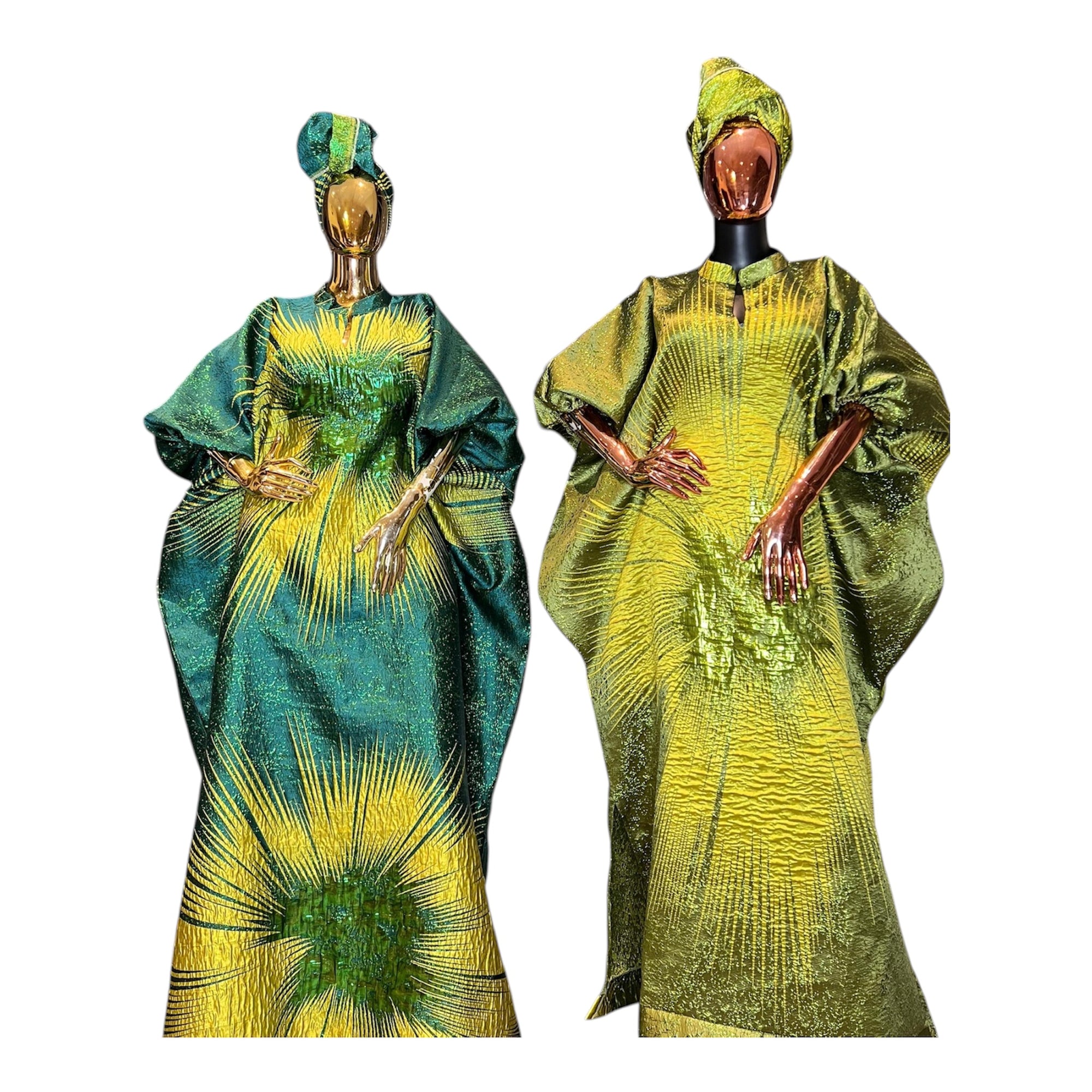 Regal Bloom Brocade Bubu Set 62” Luxury Kaftan with Head Wrap & Inner Belt