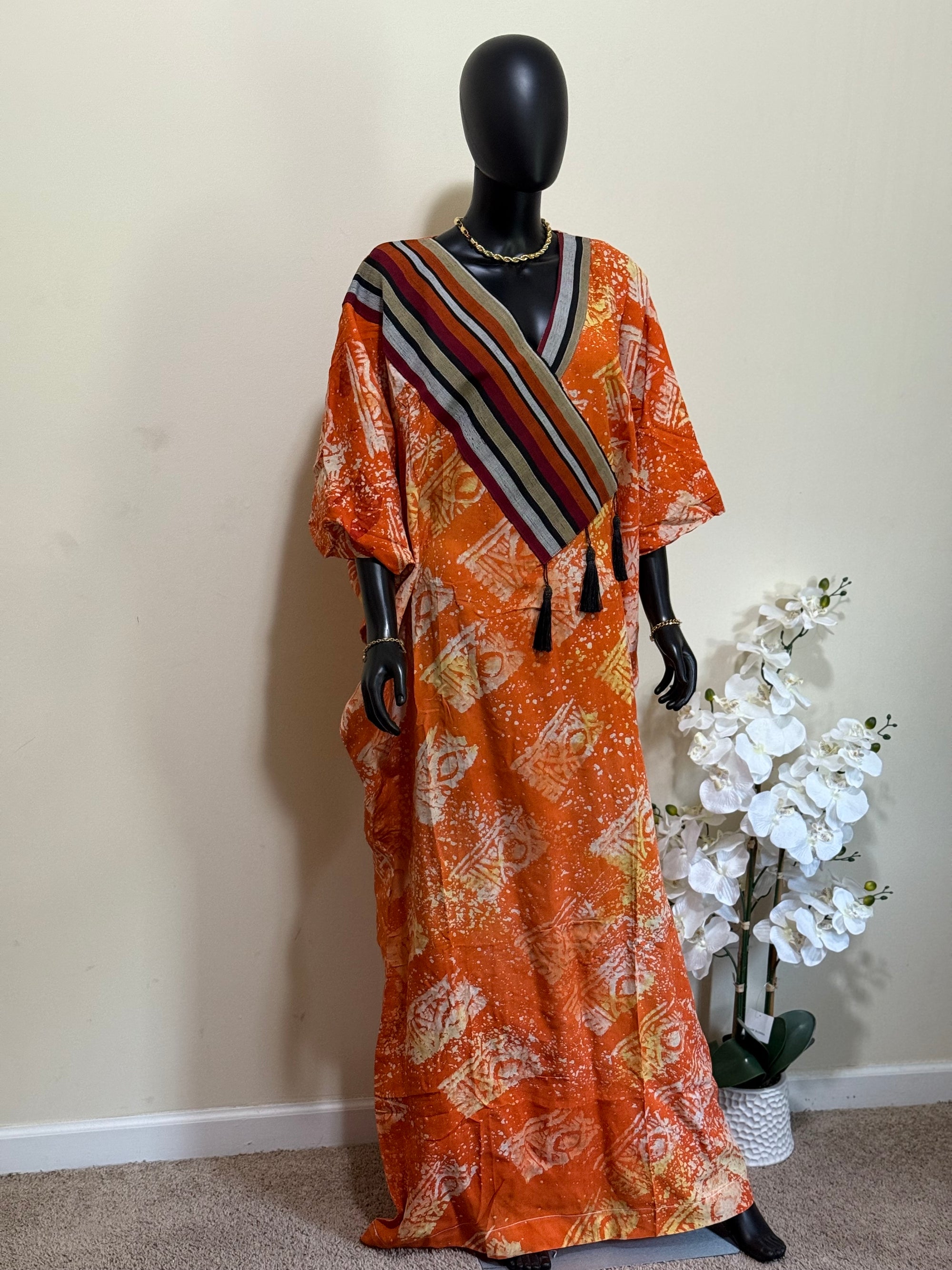 Elegant Cotton Adire Bubu with Asoke Neckline Design – 62” with Scarf