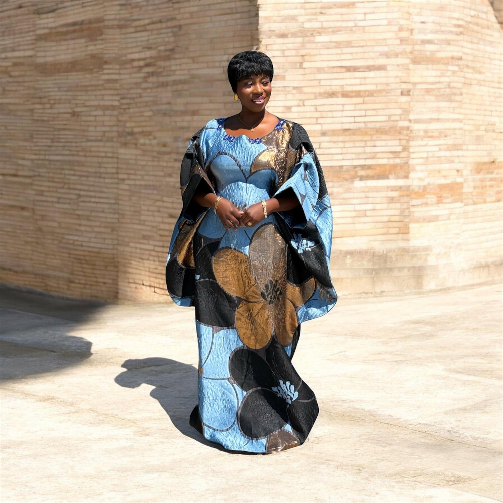 Luxury Off-Shoulder Brocade Boubou Dress with Embellished Neckline – One Size, Full Length 62