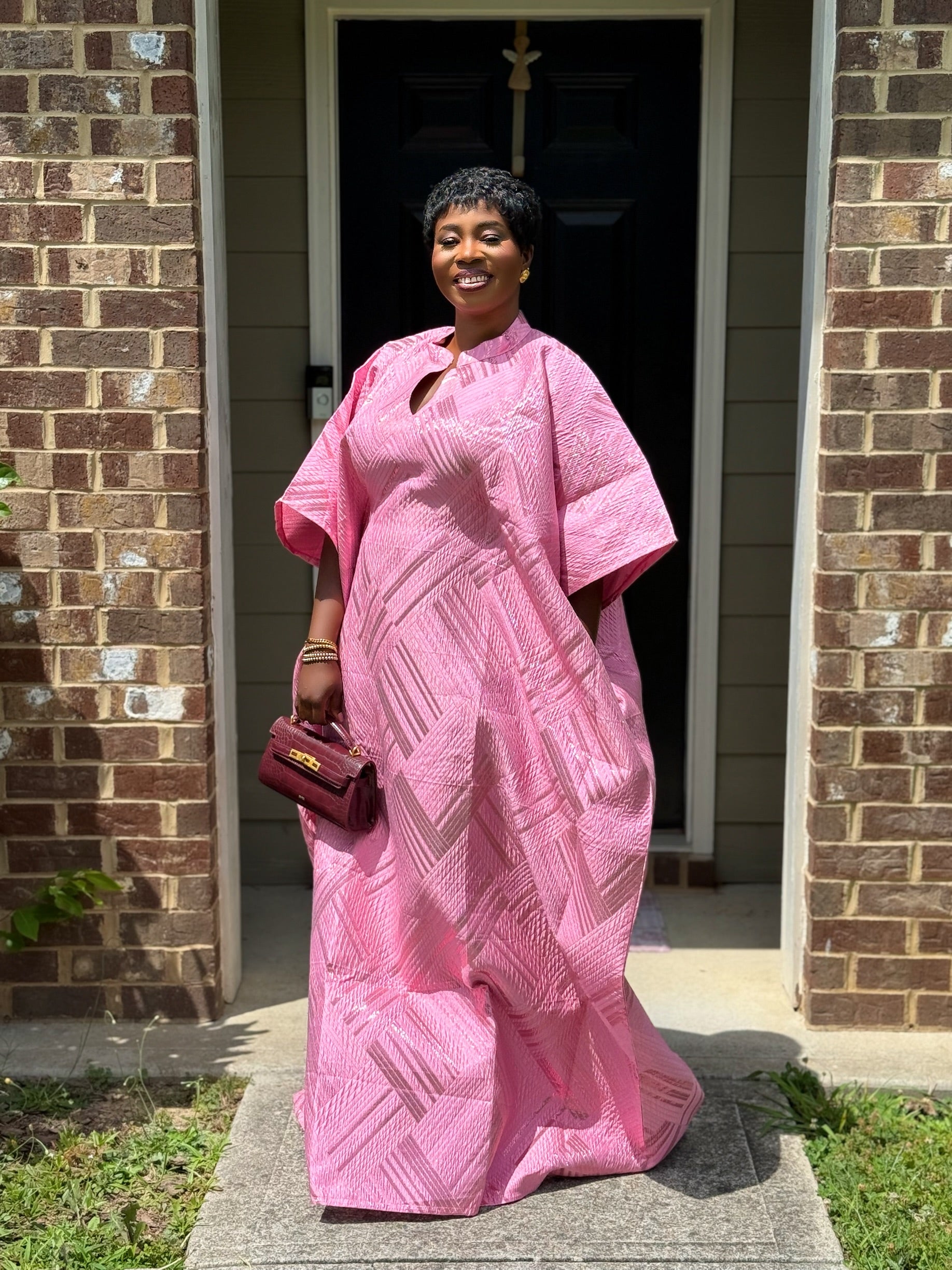 Luxury brocade boubou dress with head wrap
