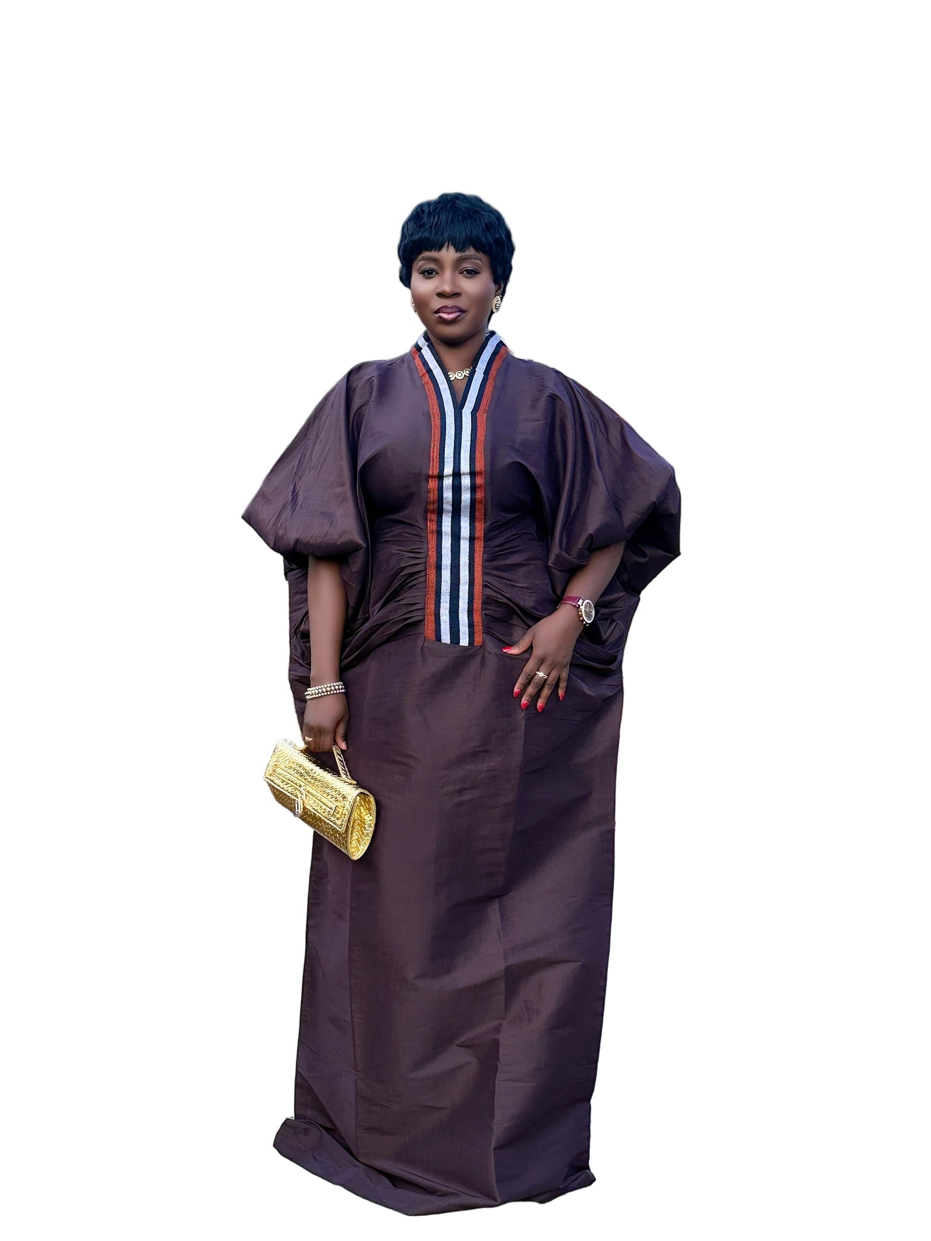 Regal Raw Silk Bubu with Aso Oke Neckline – 62 Inches + Head Scarf