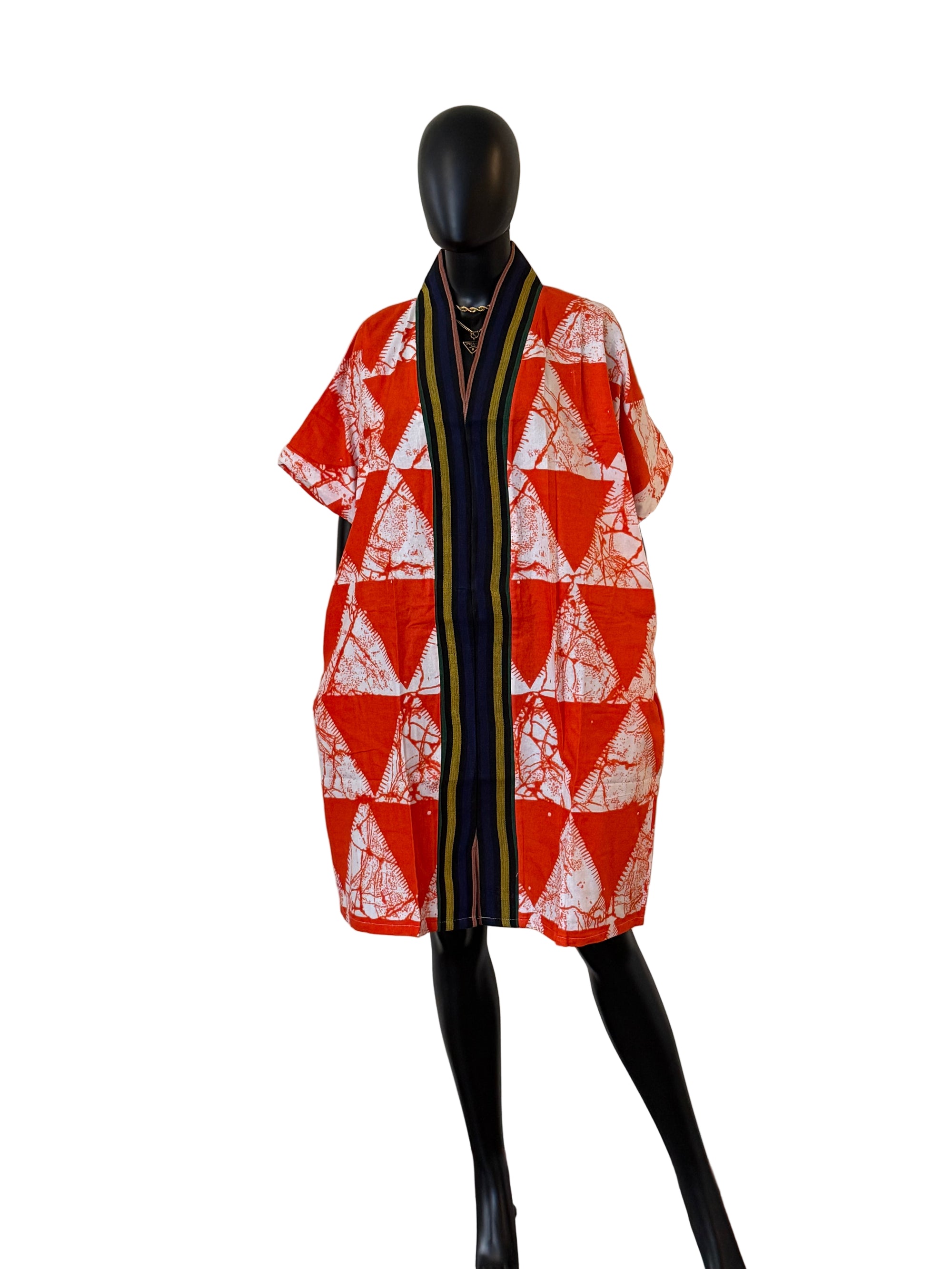 Chic Short Bubu Dress with Aso Oke Detail One Size, 100% Cotton 0.1
