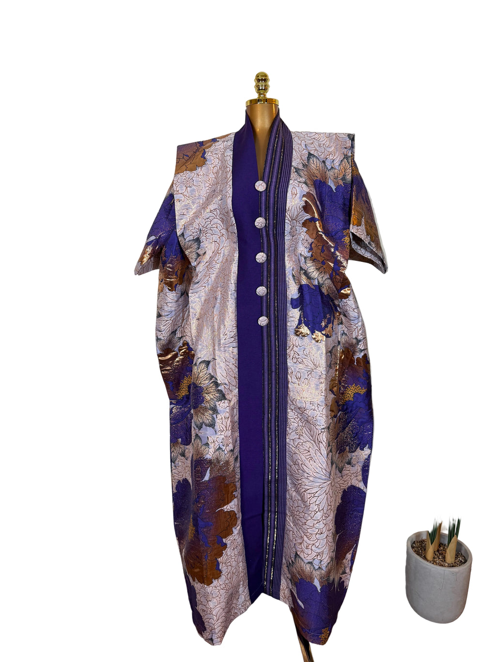Asoke Brocade Bubu Set 62” Luxury Kaftan with Head Wrap & Inner Belt