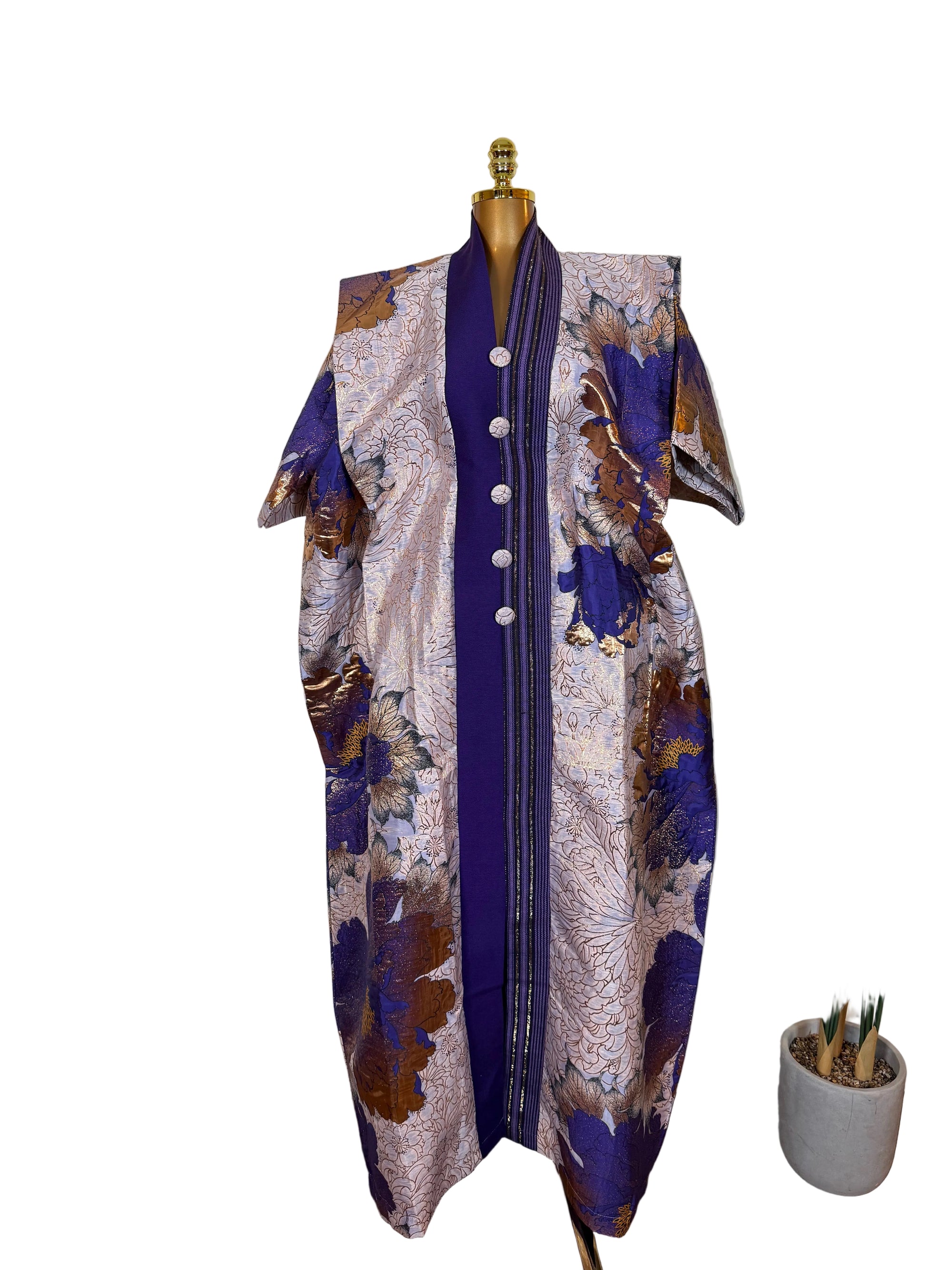 Asoke Brocade Bubu Set 62” Luxury Kaftan with Head Wrap & Inner Belt