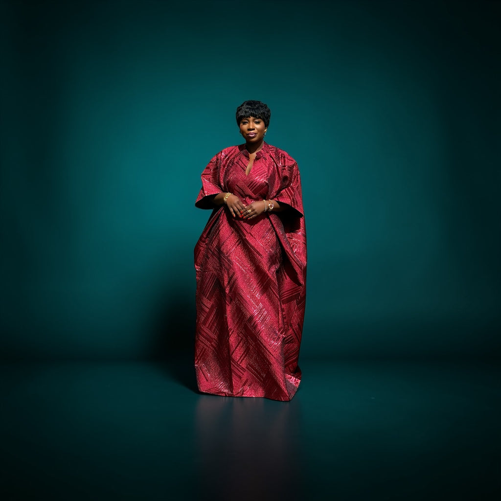 Luxury brocade boubou dress with head wrap