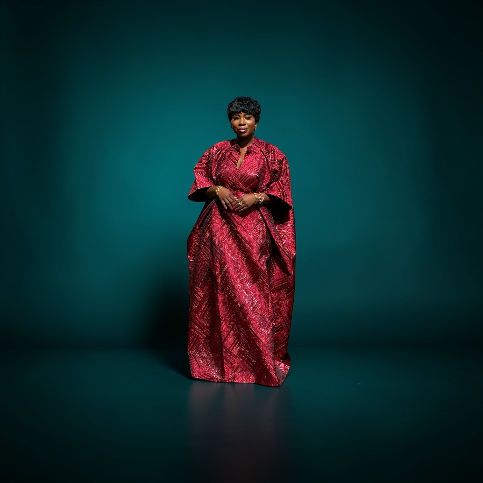 Luxury brocade boubou dress with head wrap