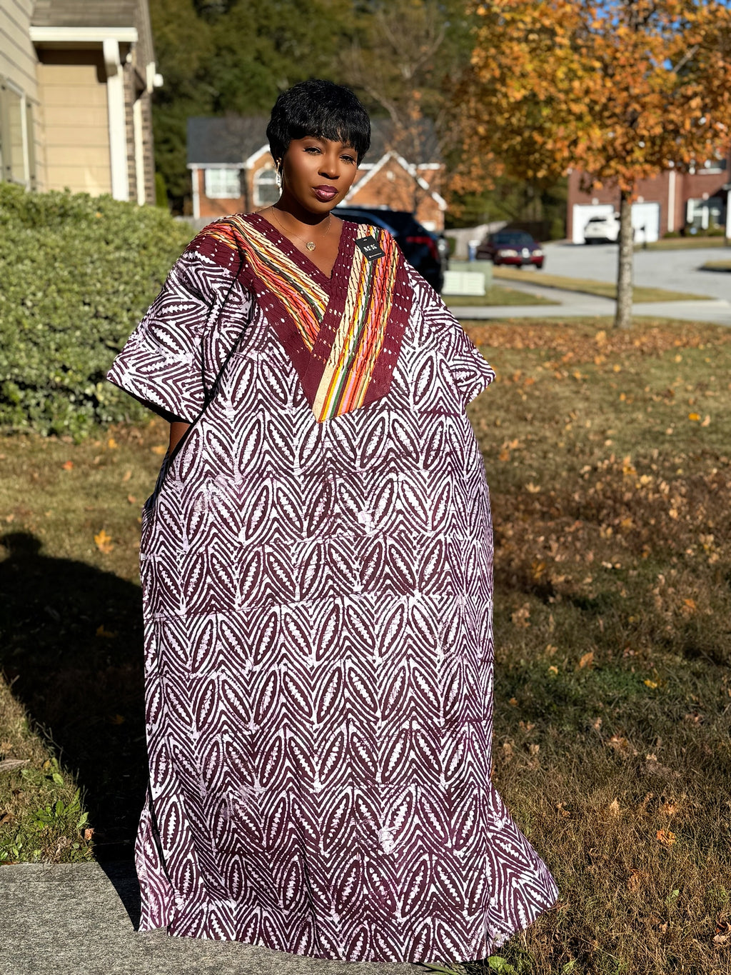 Burgundy Luxury Cotton Adire (Tie and Dye) Bubu with head wrap