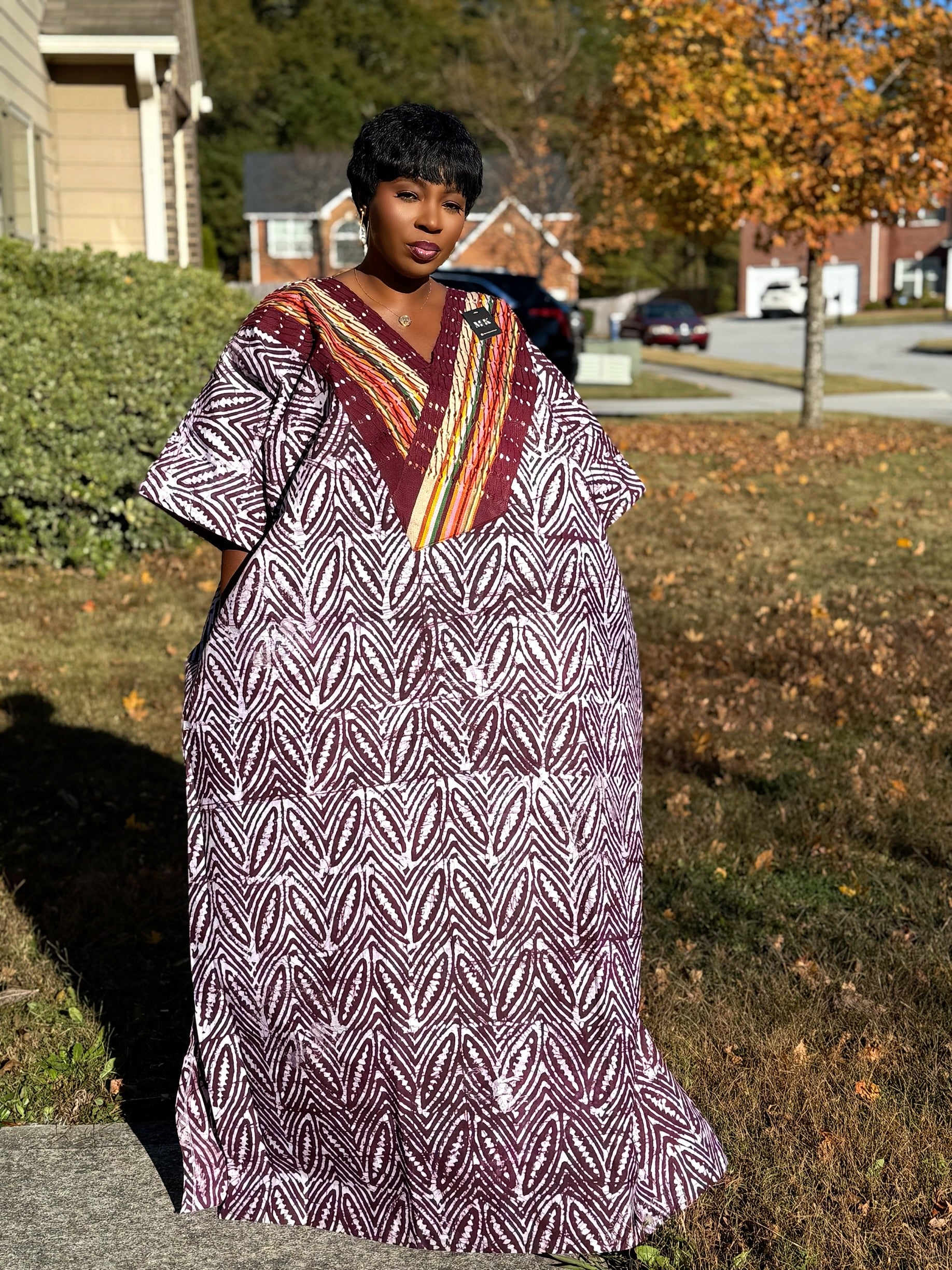 Burgundy Luxury Cotton Adire (Tie and Dye) Bubu with head wrap