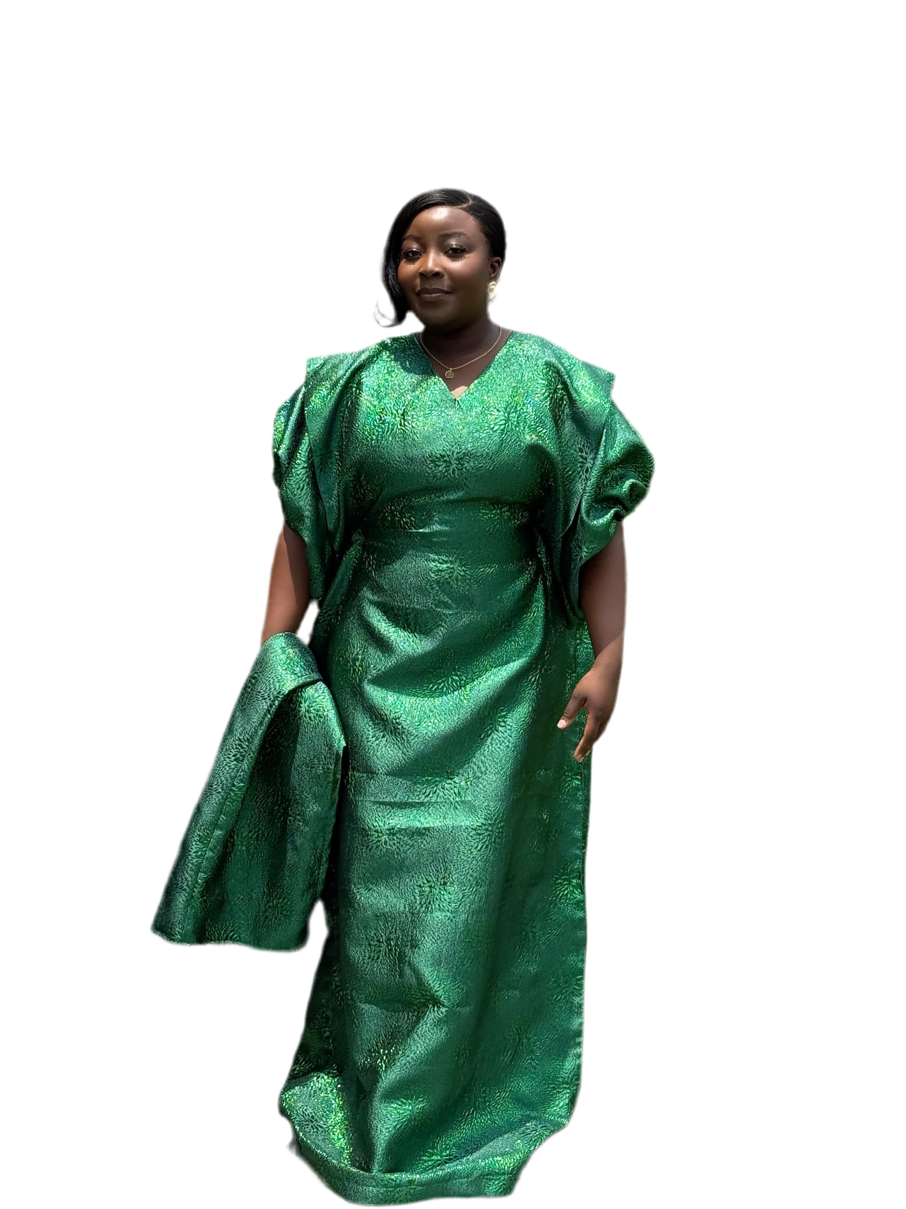 NADIA Regal Green Brocade Bubu – Pleated Shoulder & Puff Sleeve Design