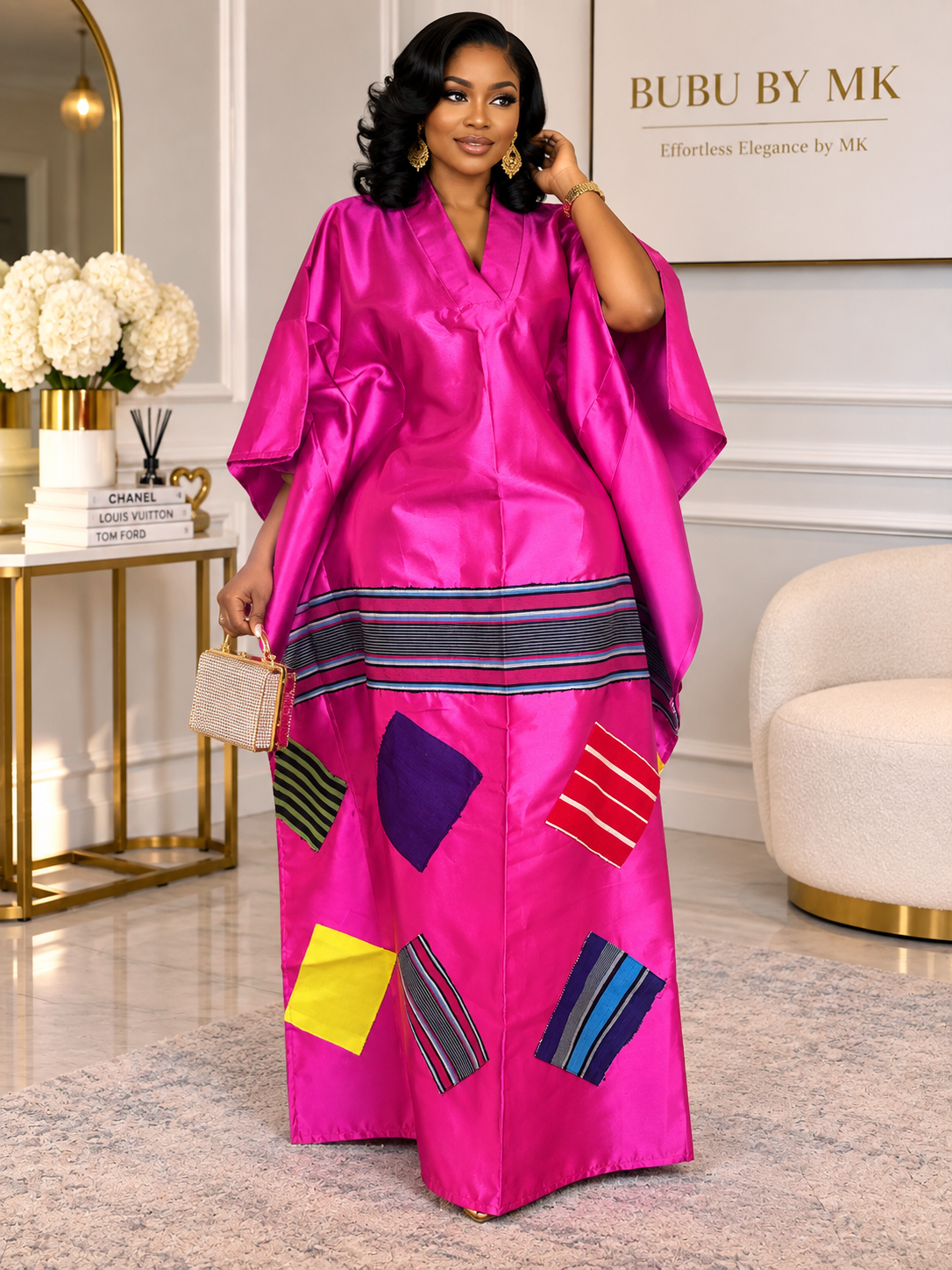 Luxury Mikado Boubou with ASOKE Patches | African Kaftan