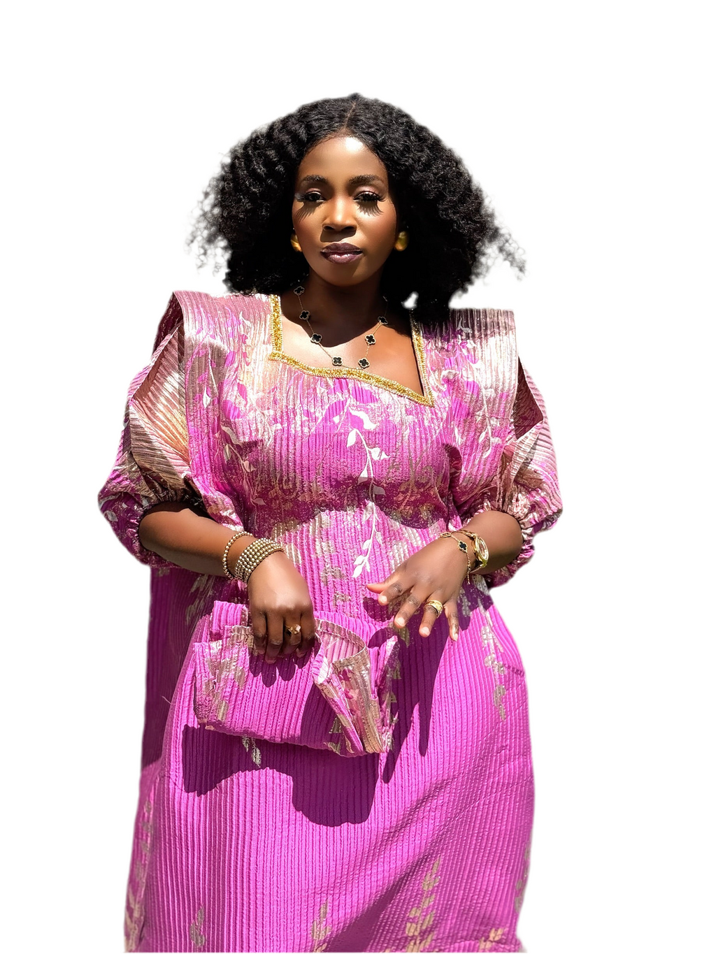 Luxury Brocade Boubou with Puff Sleeves & Headwrap – One Size Fits All