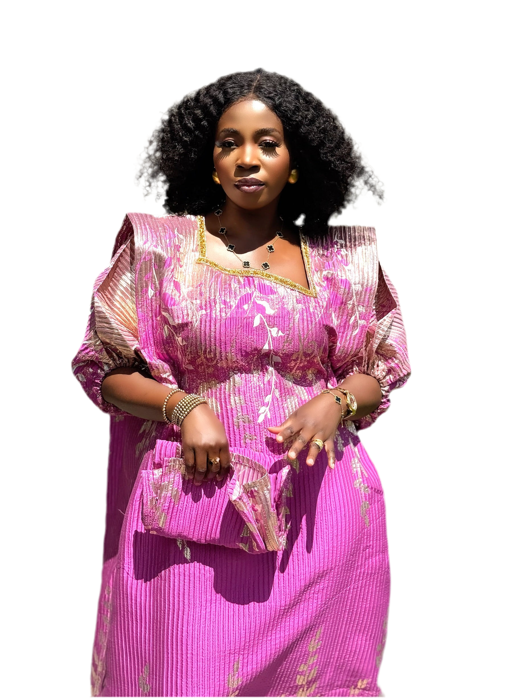 Luxury Brocade Boubou with Puff Sleeves & Headwrap – One Size Fits All