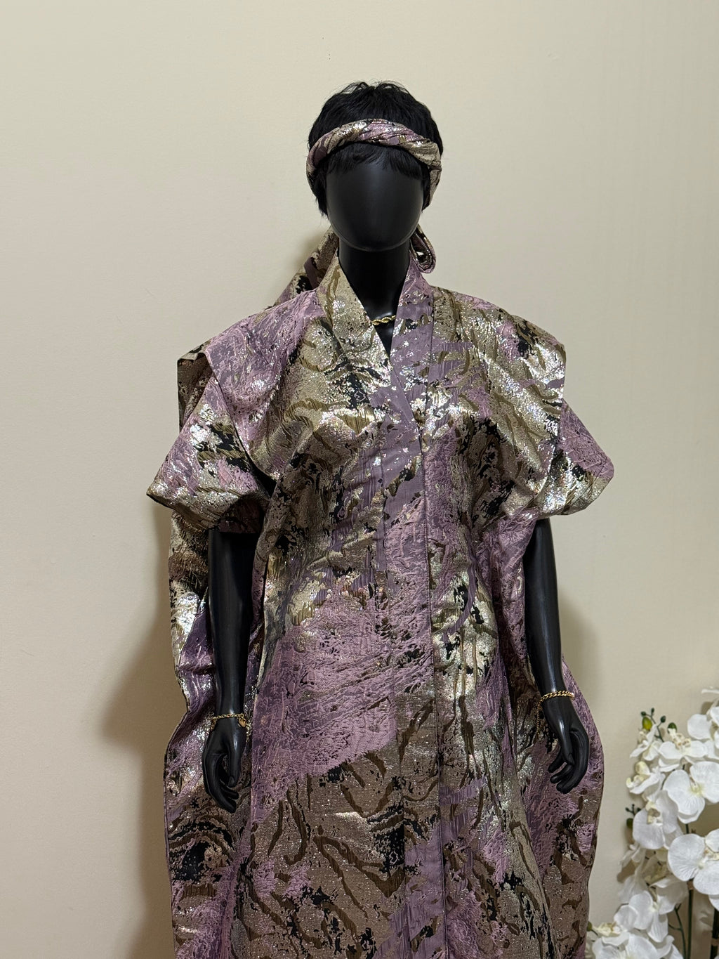 Brocade Bubu Set – 64” Elegance with Head Scarf & Waist Belt