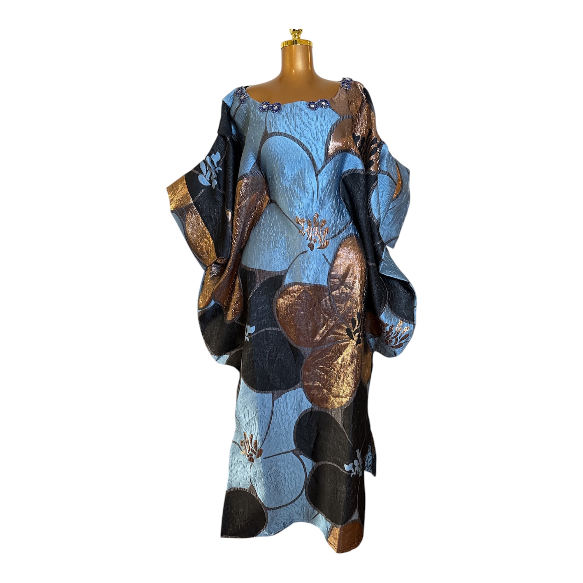 Luxury Off-Shoulder Brocade Boubou Dress with Embellished Neckline – One Size, Full Length 62