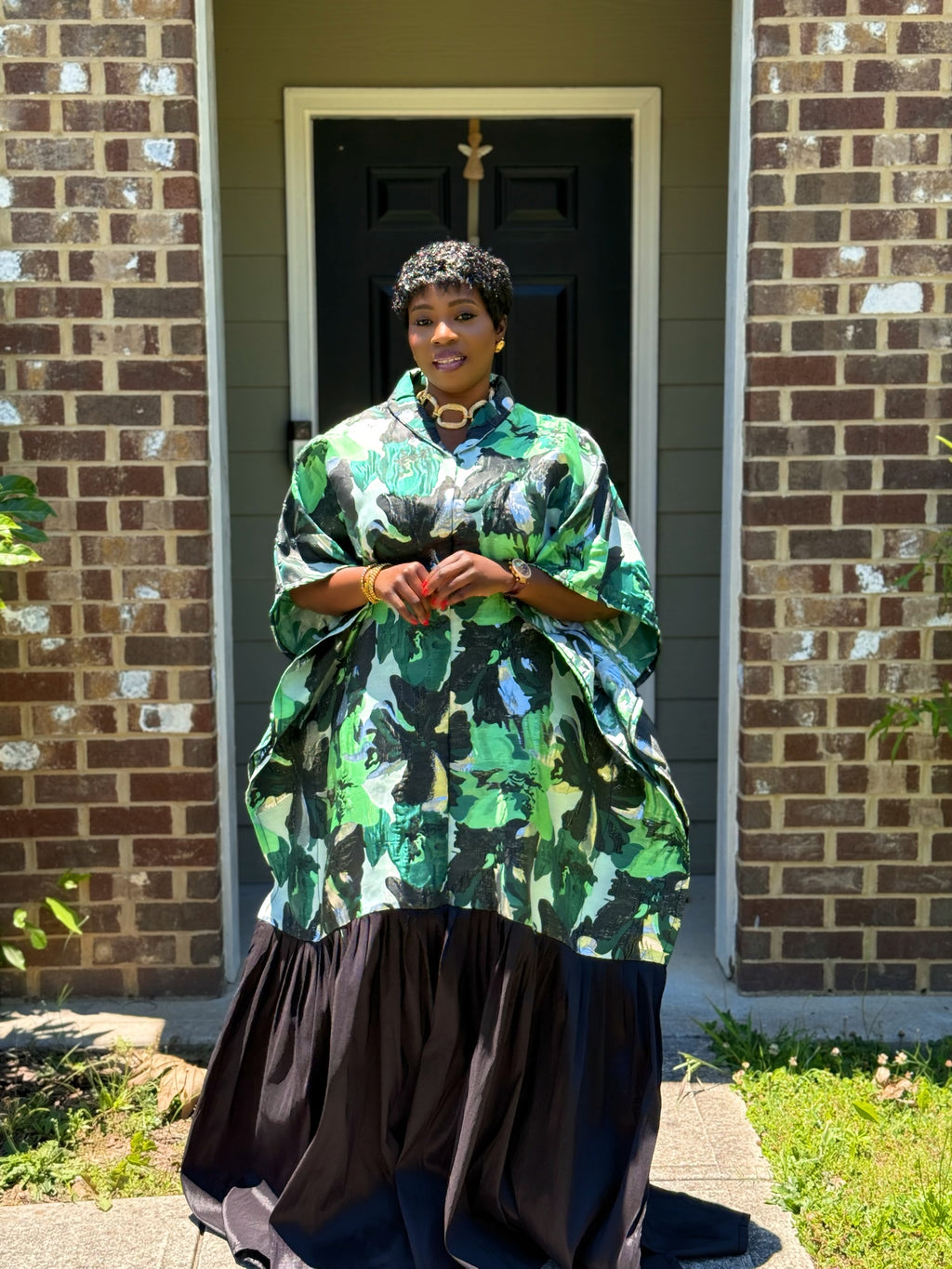 Luxury Brocade Boubou Dress –Ruffle Hem | Elegant African Maxi Dress | One Size Fits All