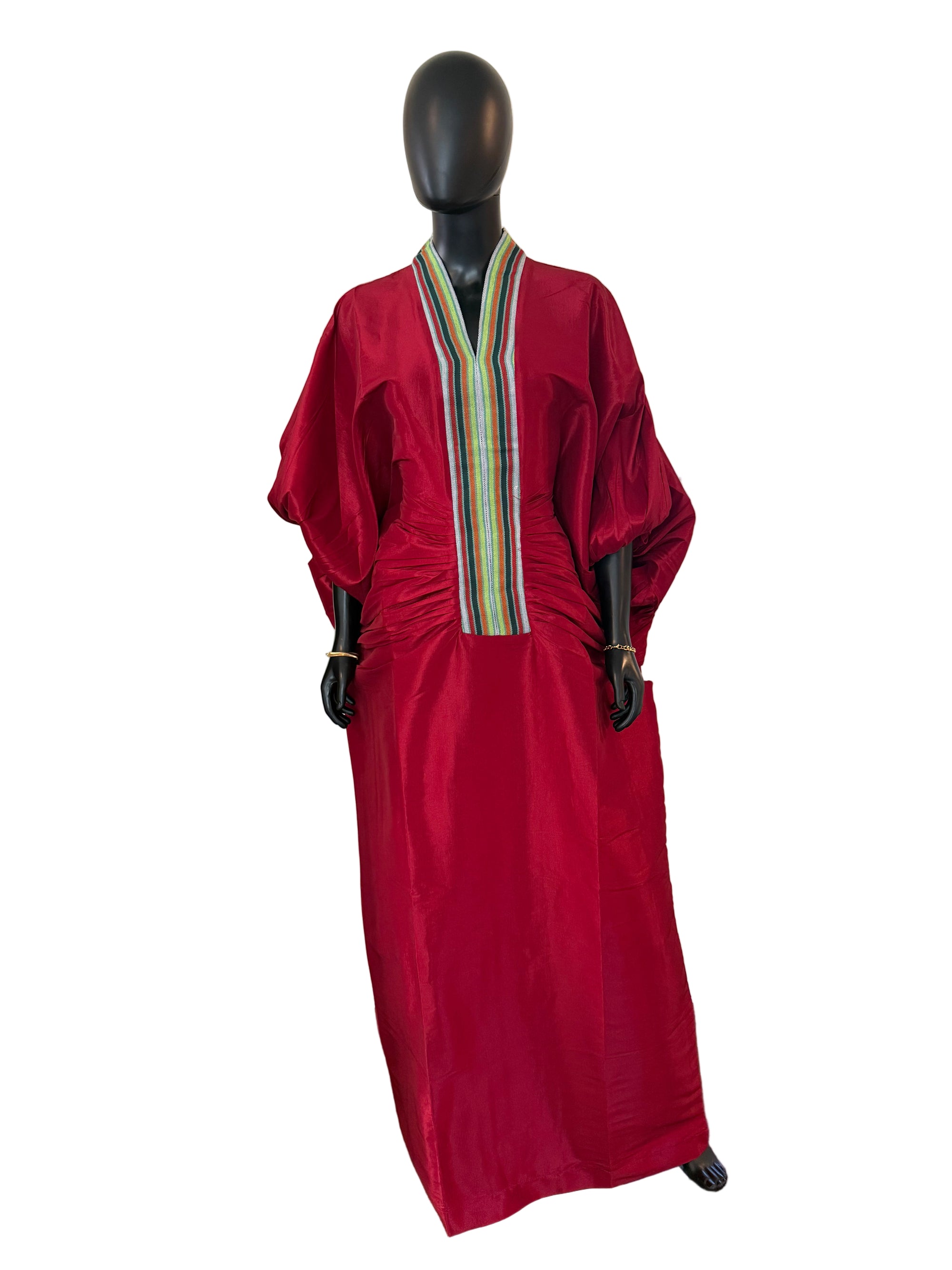 Regal Raw Silk Bubu with Aso Oke Neckline – 62 Inches + Head Scarf