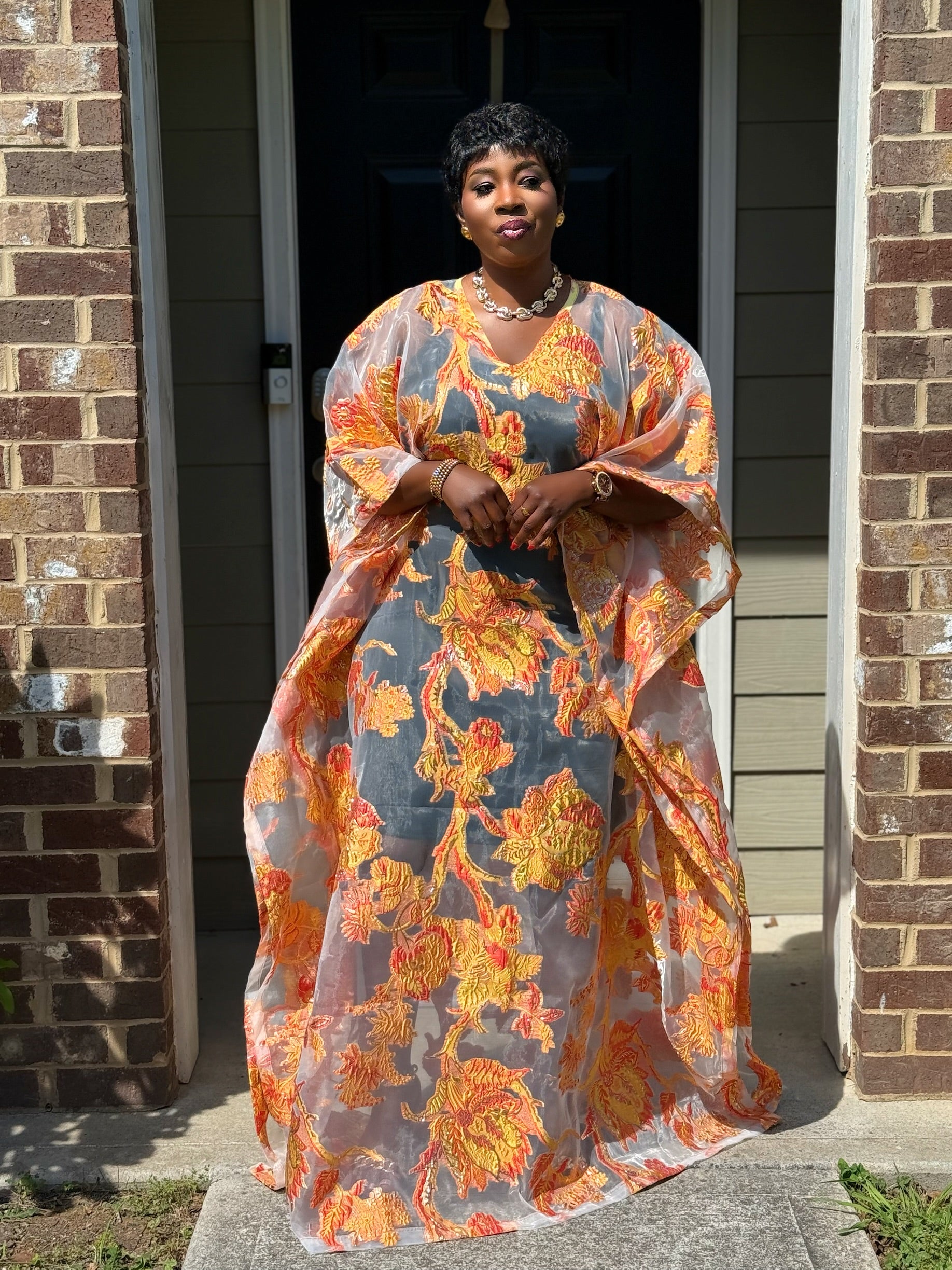 MARIAN Luxury brocade Organza boubou dress
