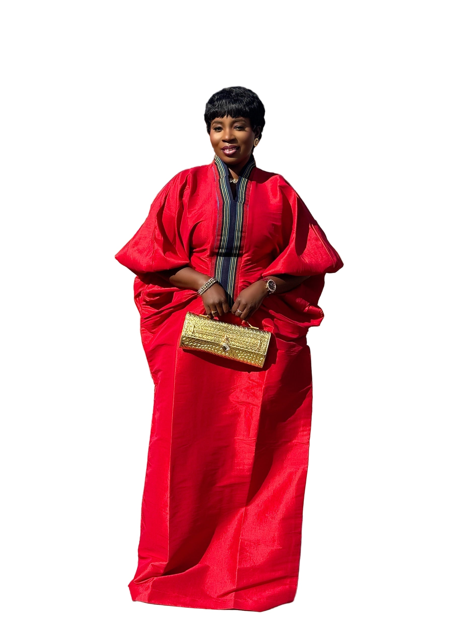 Regal Raw Silk Bubu with Aso Oke Neckline – 62 Inches + Head Scarf