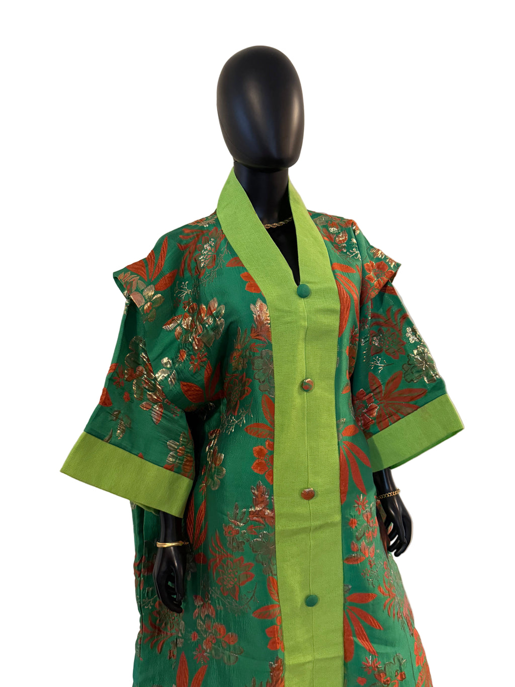 Regal Bloom Brocade Bubu Set 62” Luxury Kaftan with Head Wrap & Inner Belt