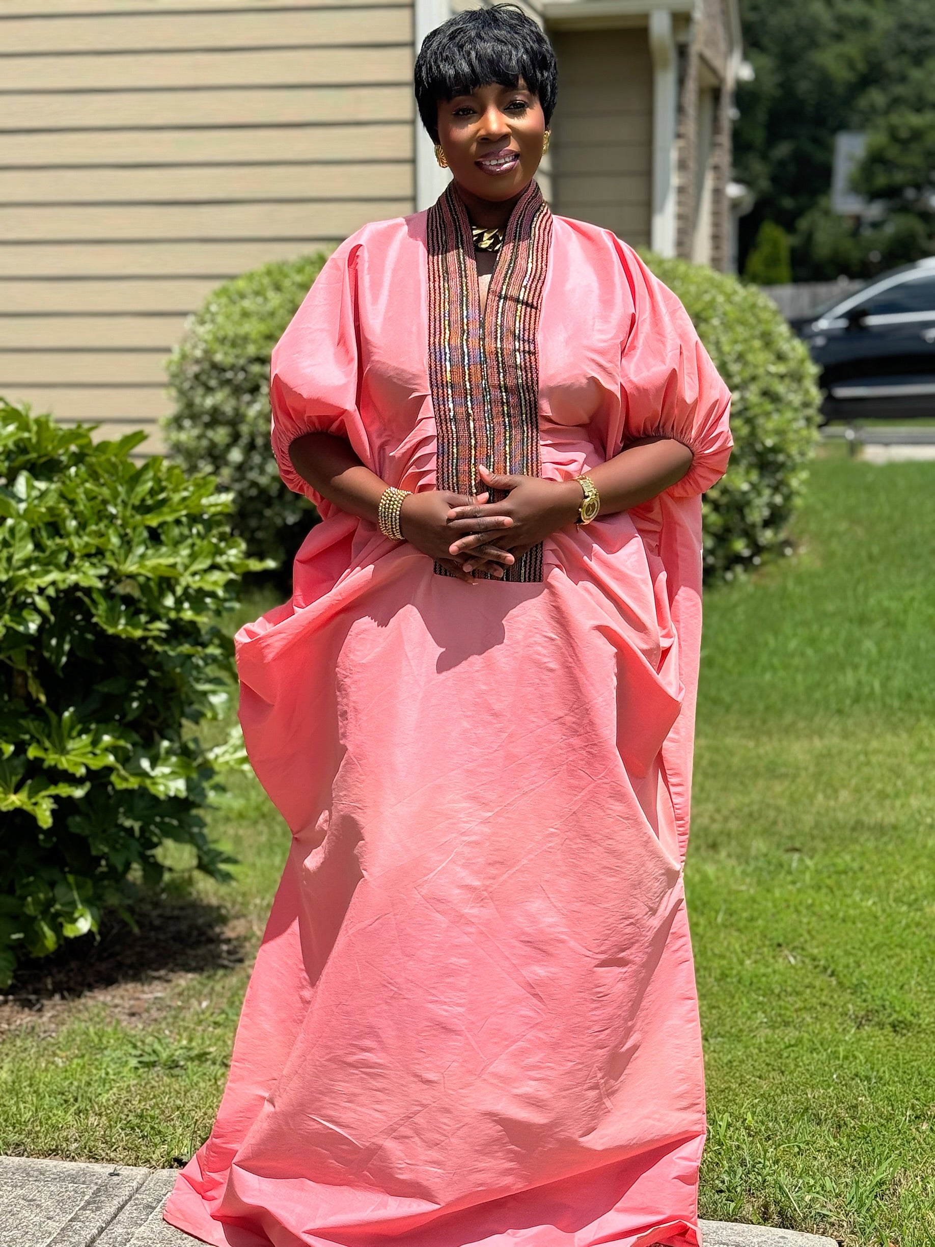 Regal Raw Silk Bubu with Aso Oke Neckline – 65 Inches + Head Scarf