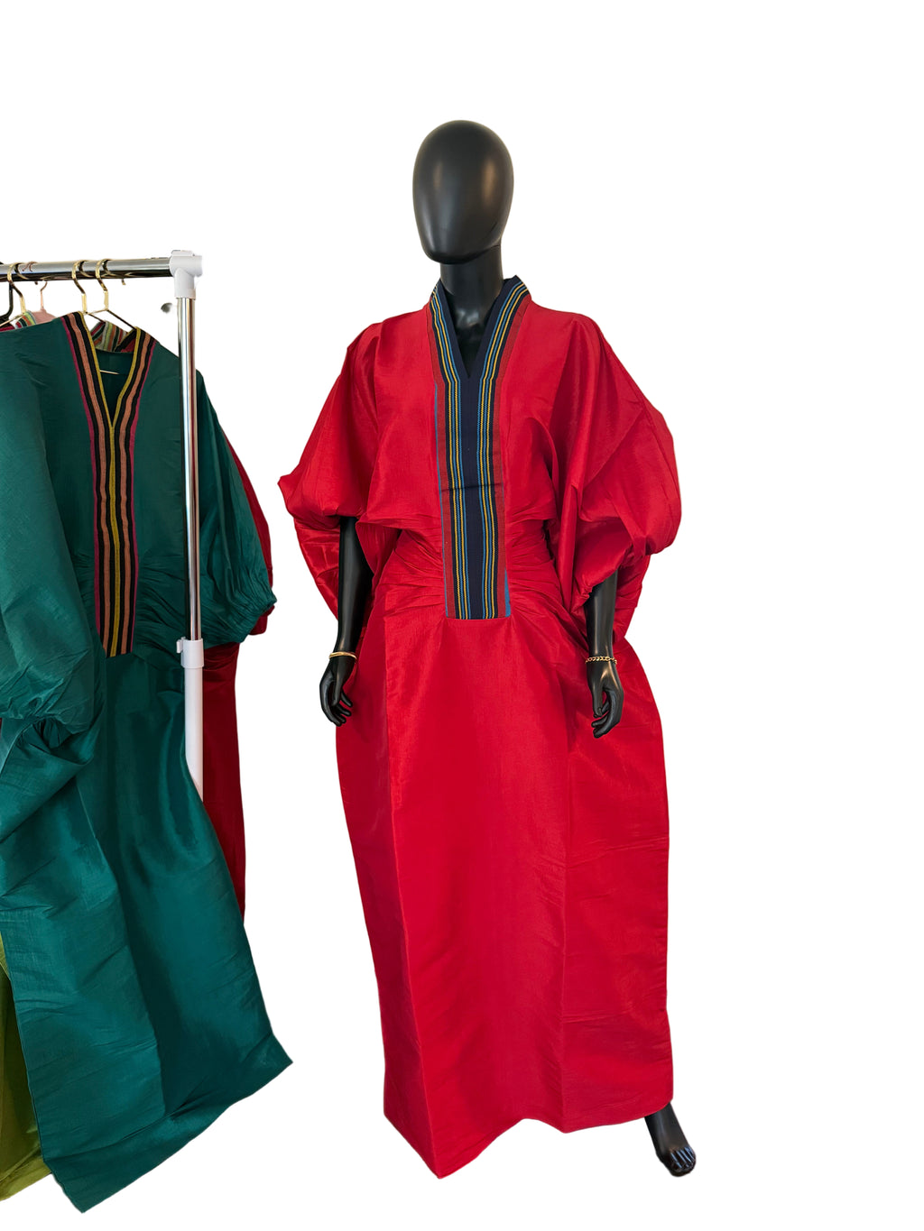 Regal Raw Silk Bubu with Aso Oke Neckline – 62 Inches + Head Scarf