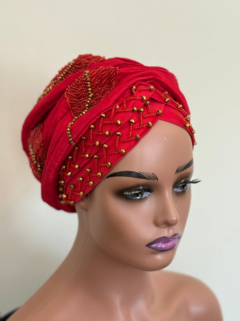 Luxury Beaded Turban with Gold finish