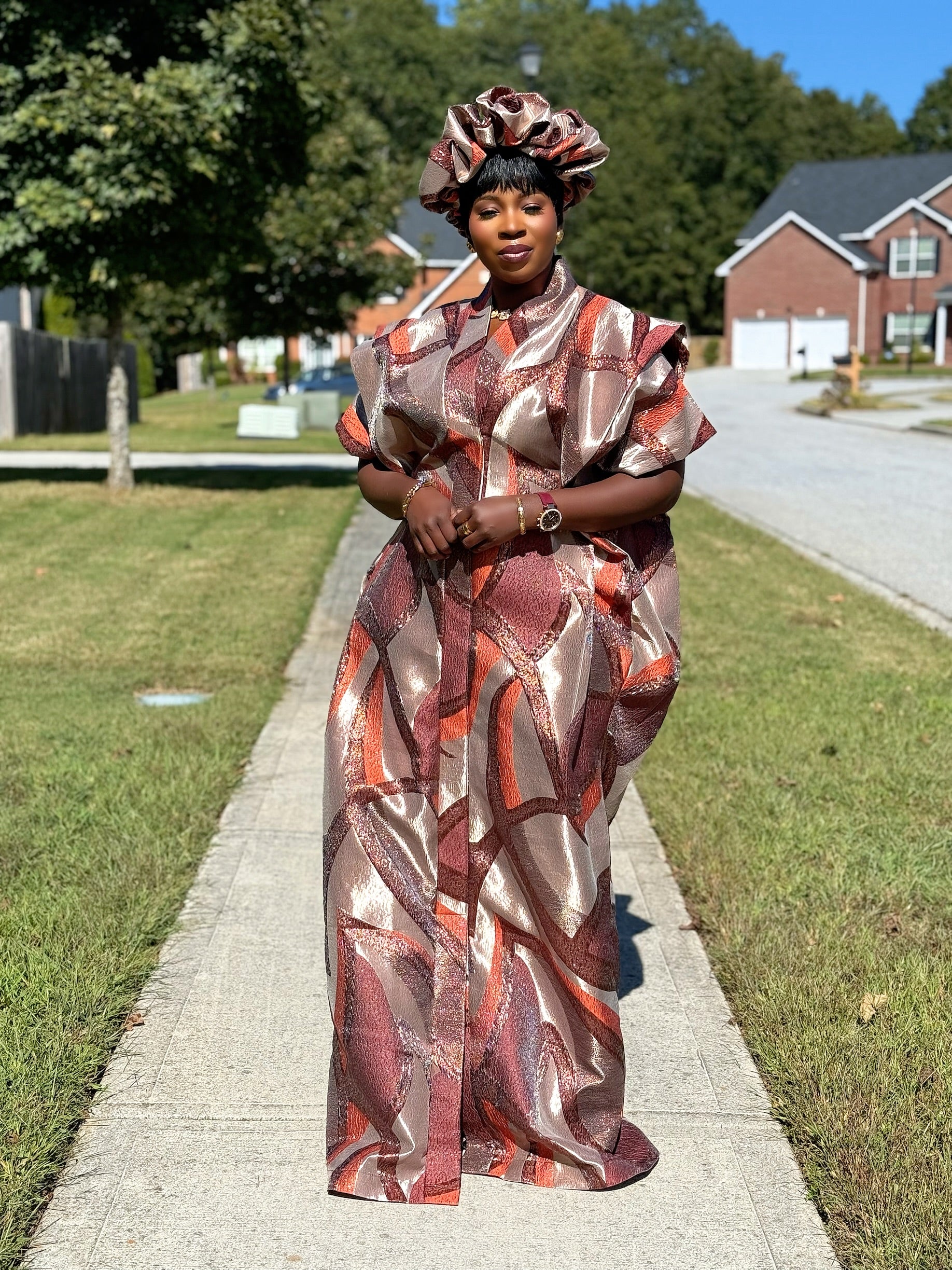 Royal Brocade 3-Piece Bubu Set with Head Wrap & Scrunchie