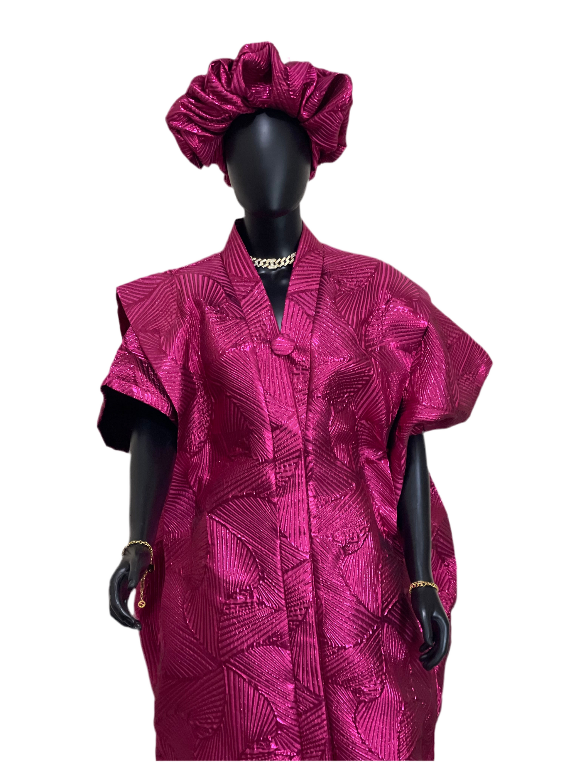 CHIOMA LUXURY BUBU WITH EXAGGERATED SCRUNCHIES AND SCARF