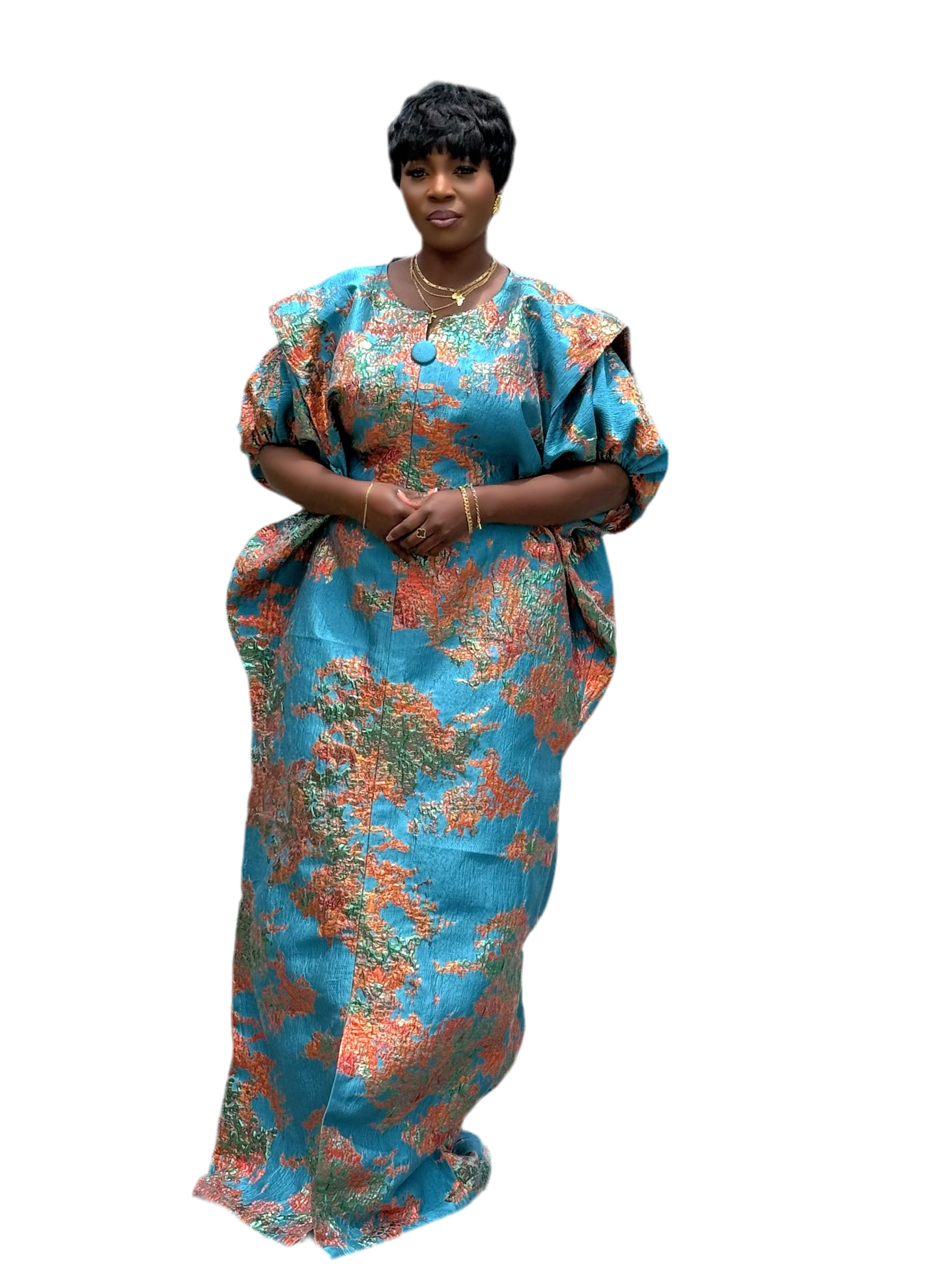 FATIA Elegant Teal & Copper Brocade Bubu Set – 3-Piece Ensemble