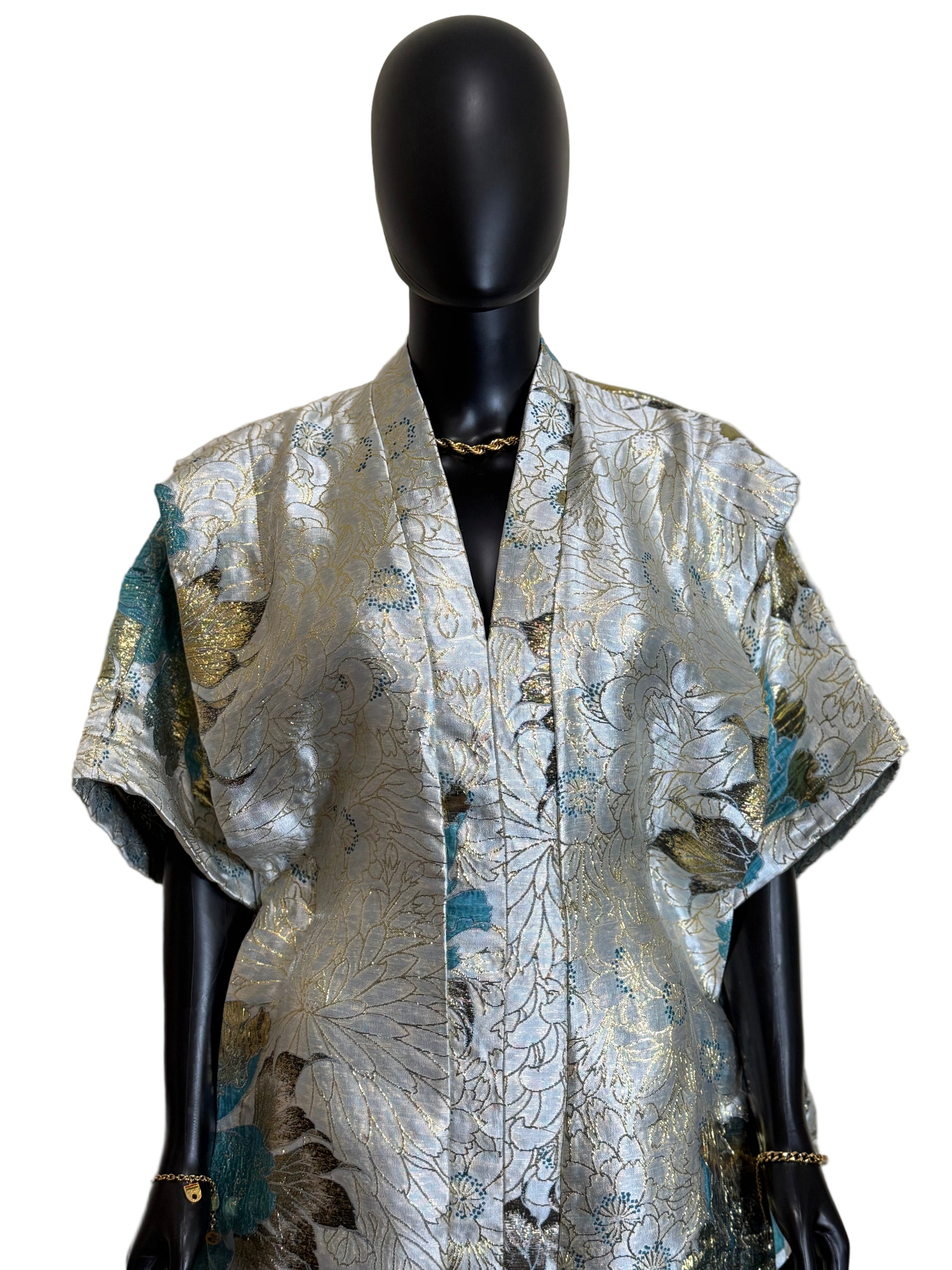 Morounkeji Brocade Bubu Dress | 62” Long African Kaftan with Inner Belt, Head Scarf, Pockets & Side Slits