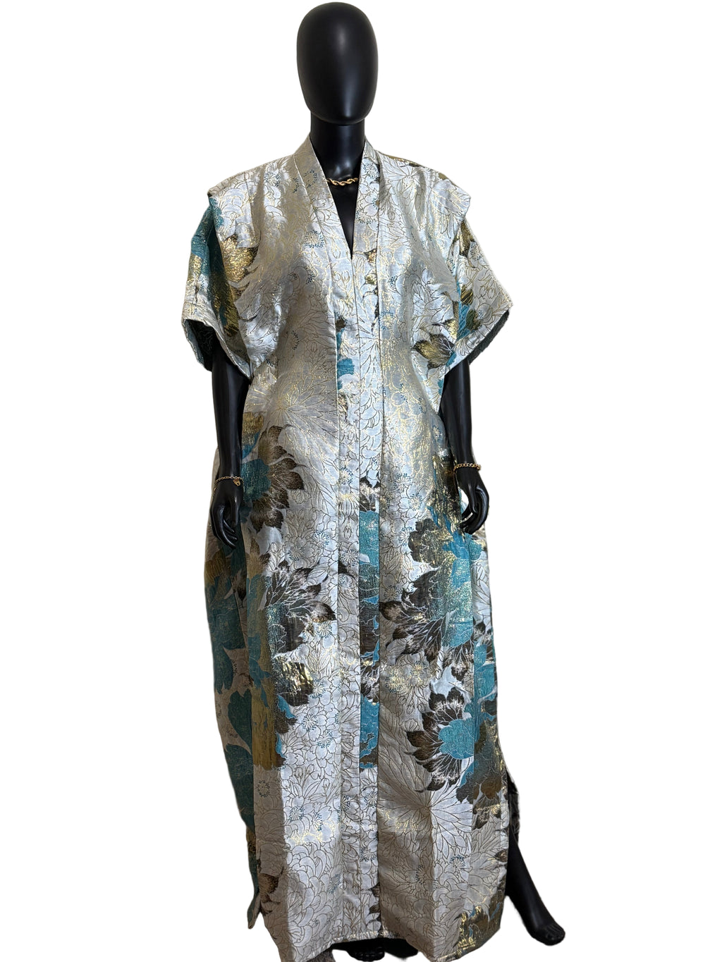 Morounkeji Brocade Bubu Dress | 62” Long African Kaftan with Inner Belt, Head Scarf, Pockets & Side Slits
