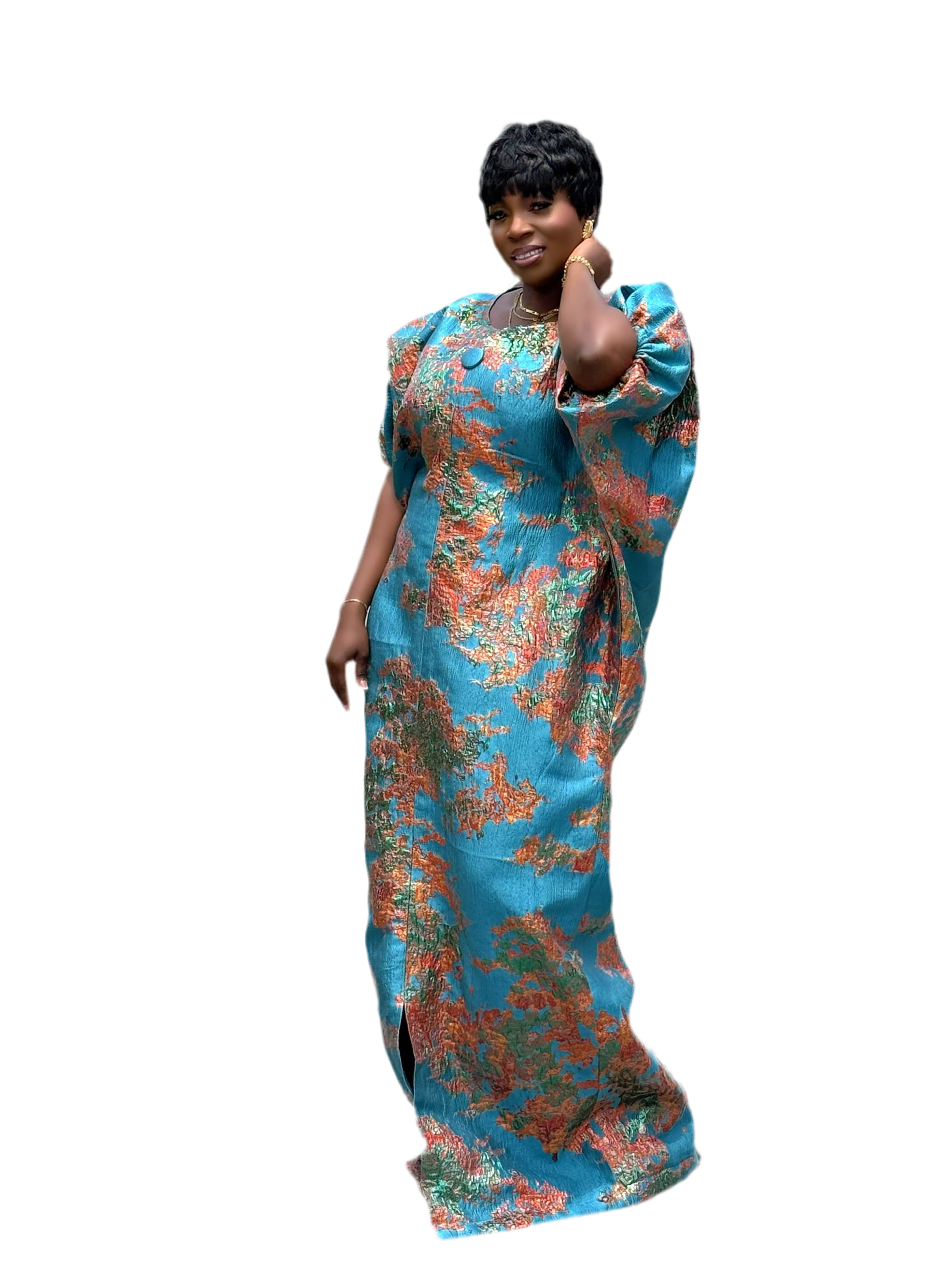 FATIA Elegant Teal & Copper Brocade Bubu Set – 3-Piece Ensemble