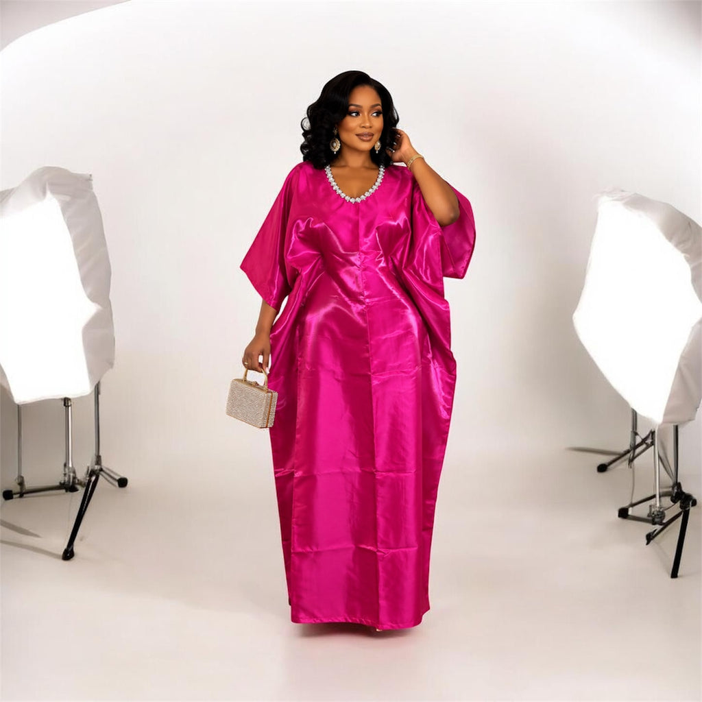 Shiny Mikado Bubu Dress with Head Wrap & Inner Belt