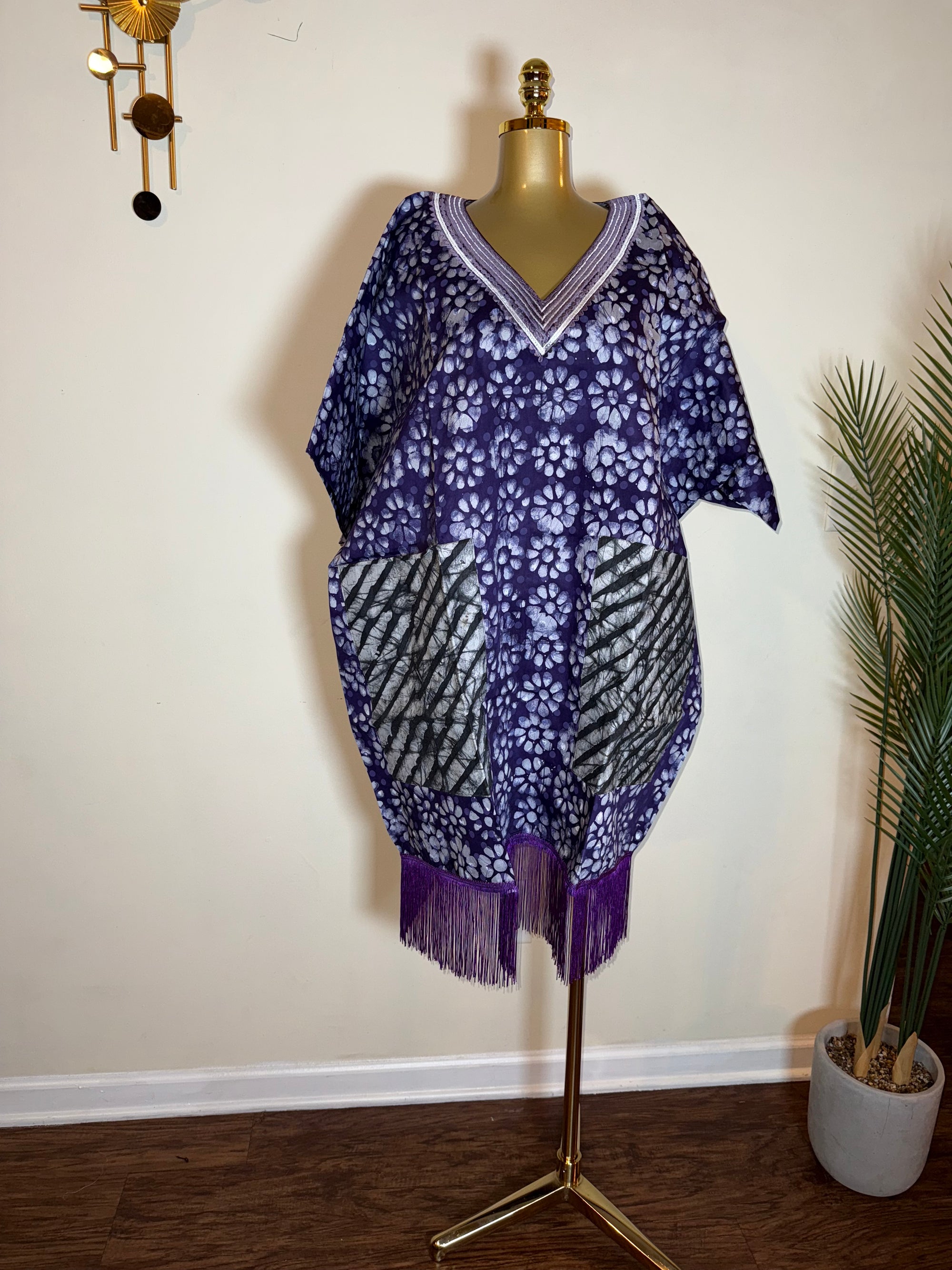 Luxury Adire Mini Fringe dress