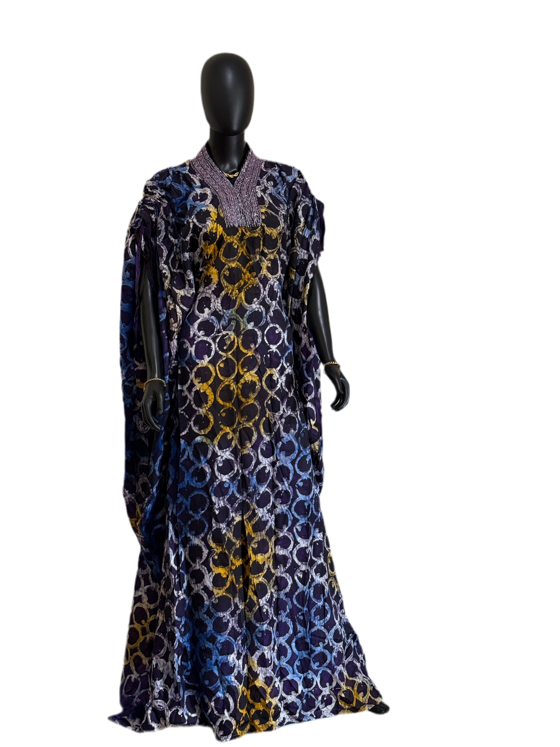 Hand-Beaded Adire Bubu – 64” with Inner Waist Belt 2.0