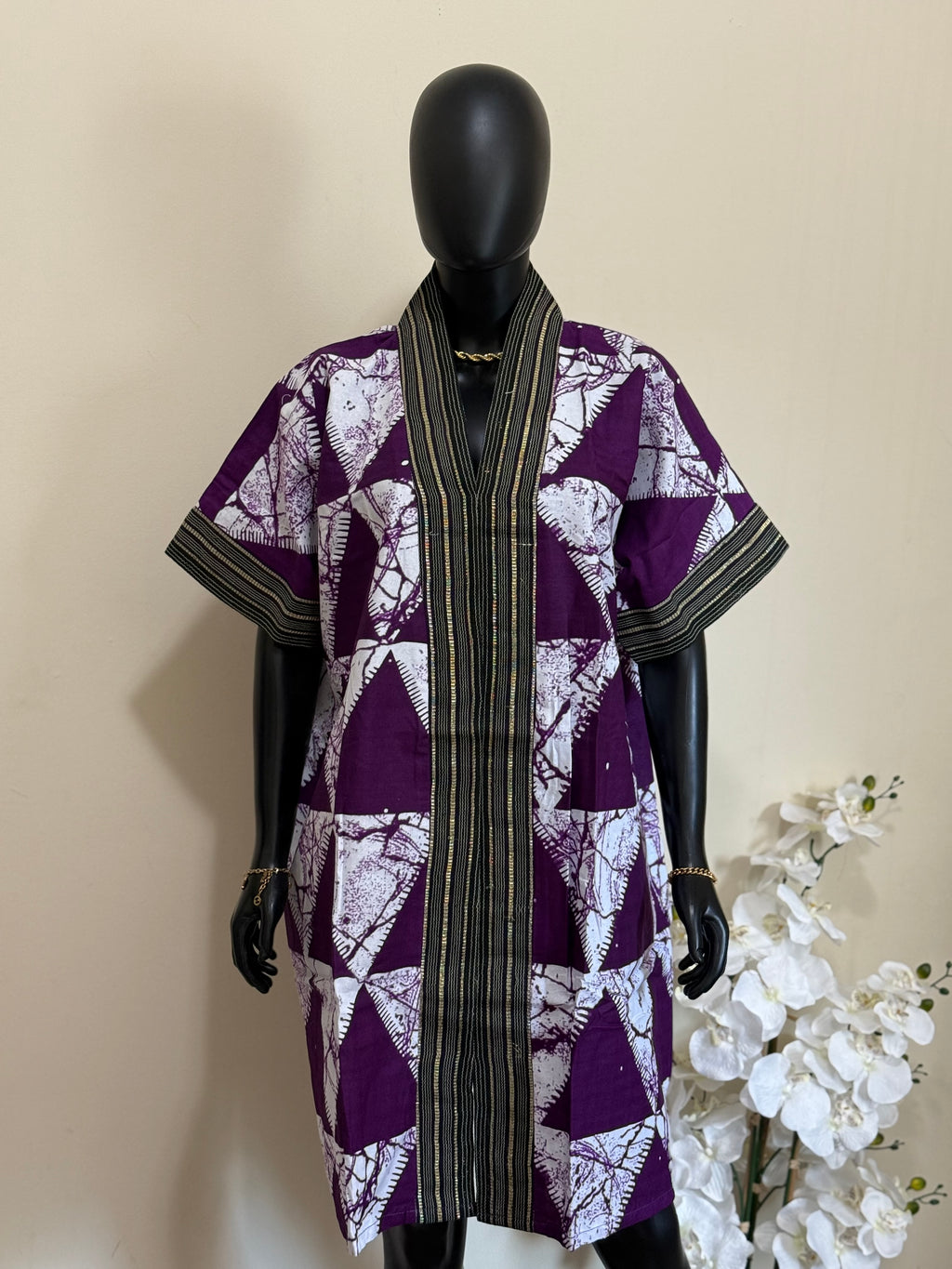 Chic Short Bubu Dress with Aso Oke Detail – One Size, 100% Cotton