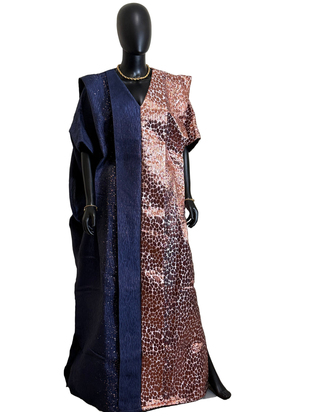 Ombre Brocade Bubu Dress | 62” Long African Kaftan with Inner Belt, Head Scarf,  & Side Slits