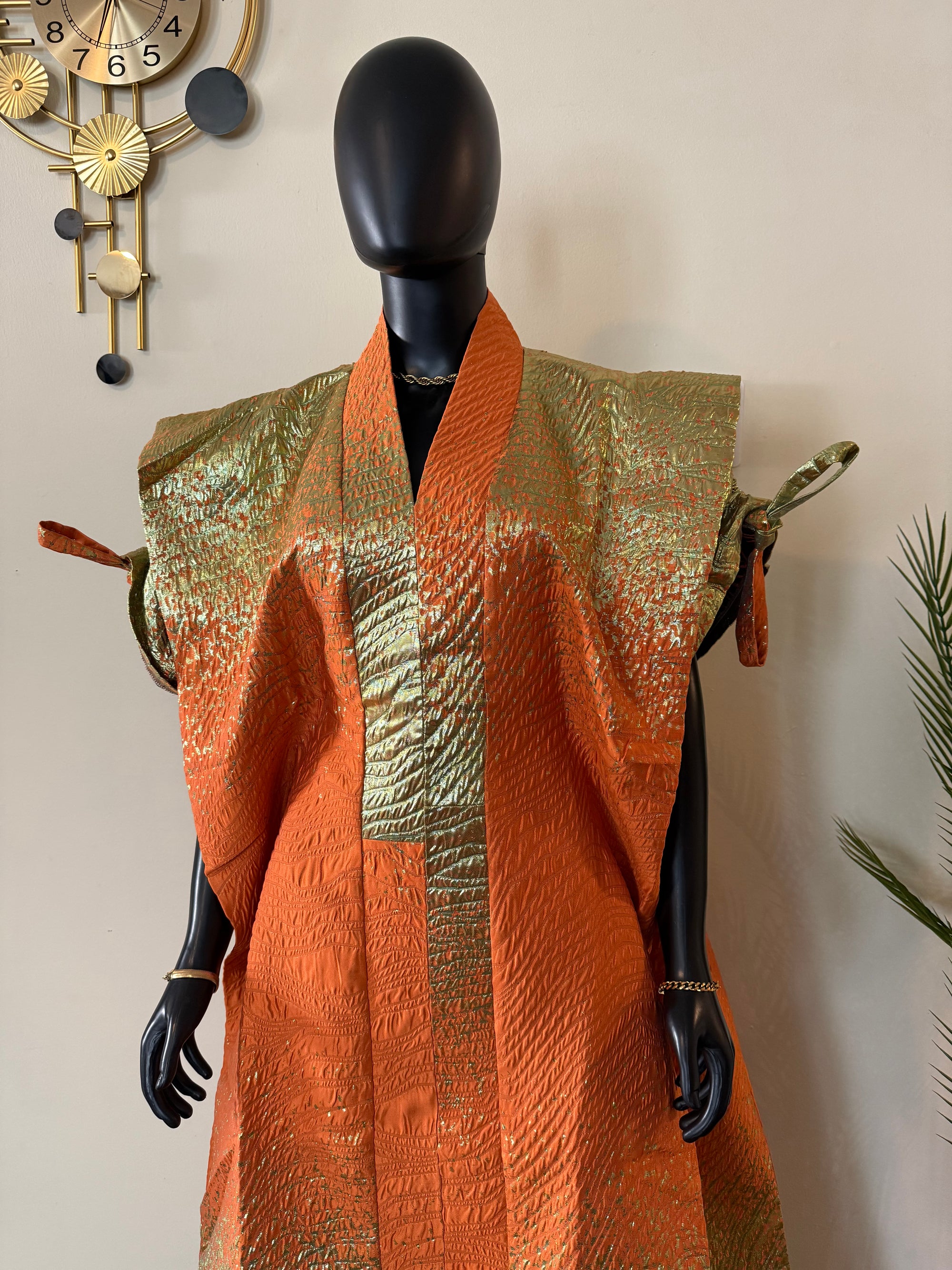 Brocade Bubu Set 62” Luxury Kaftan with Head Wrap & Inner Belt